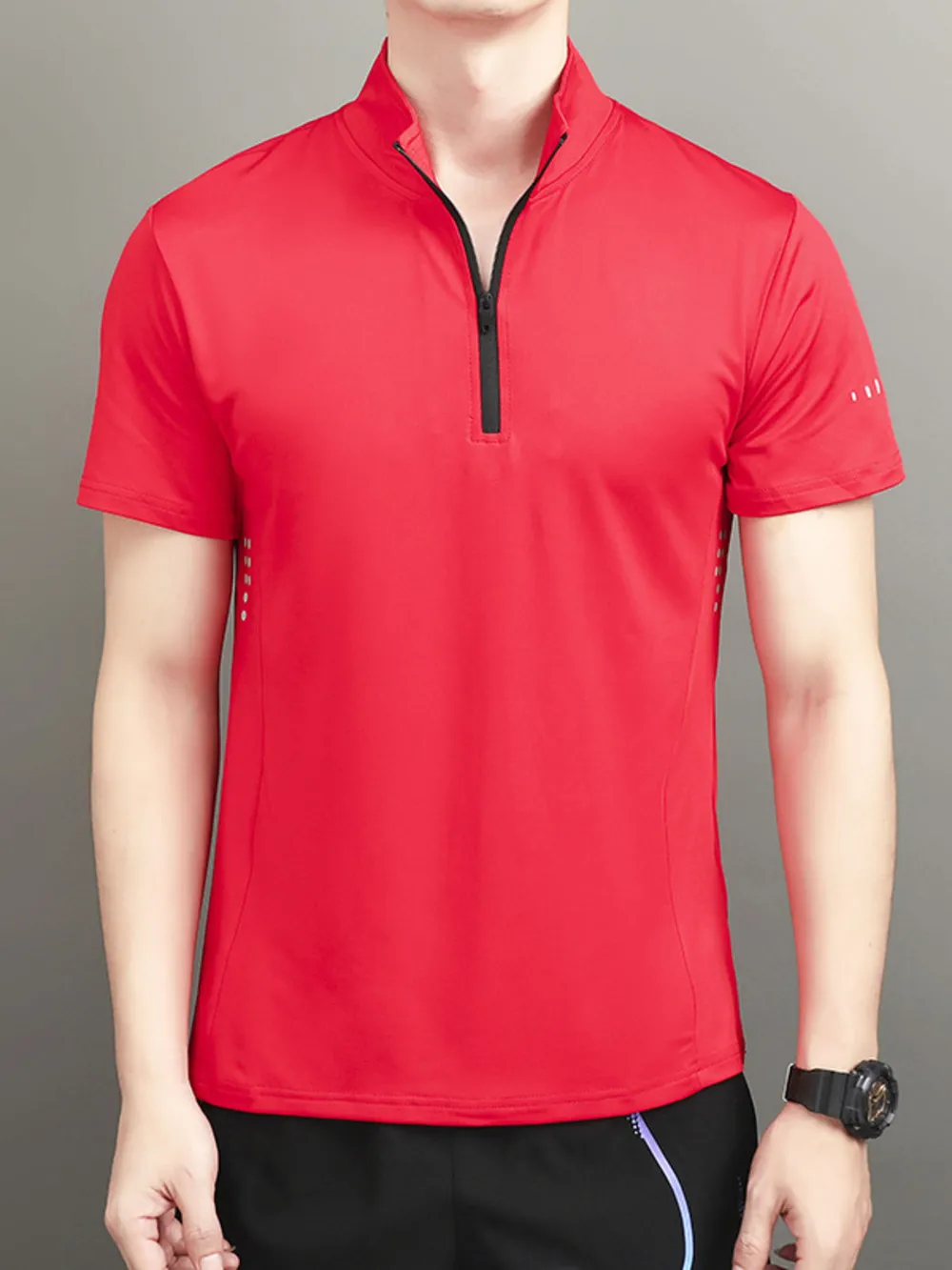 Men's Plus Size Quarter-Zip Short Sleeve Top, image 6