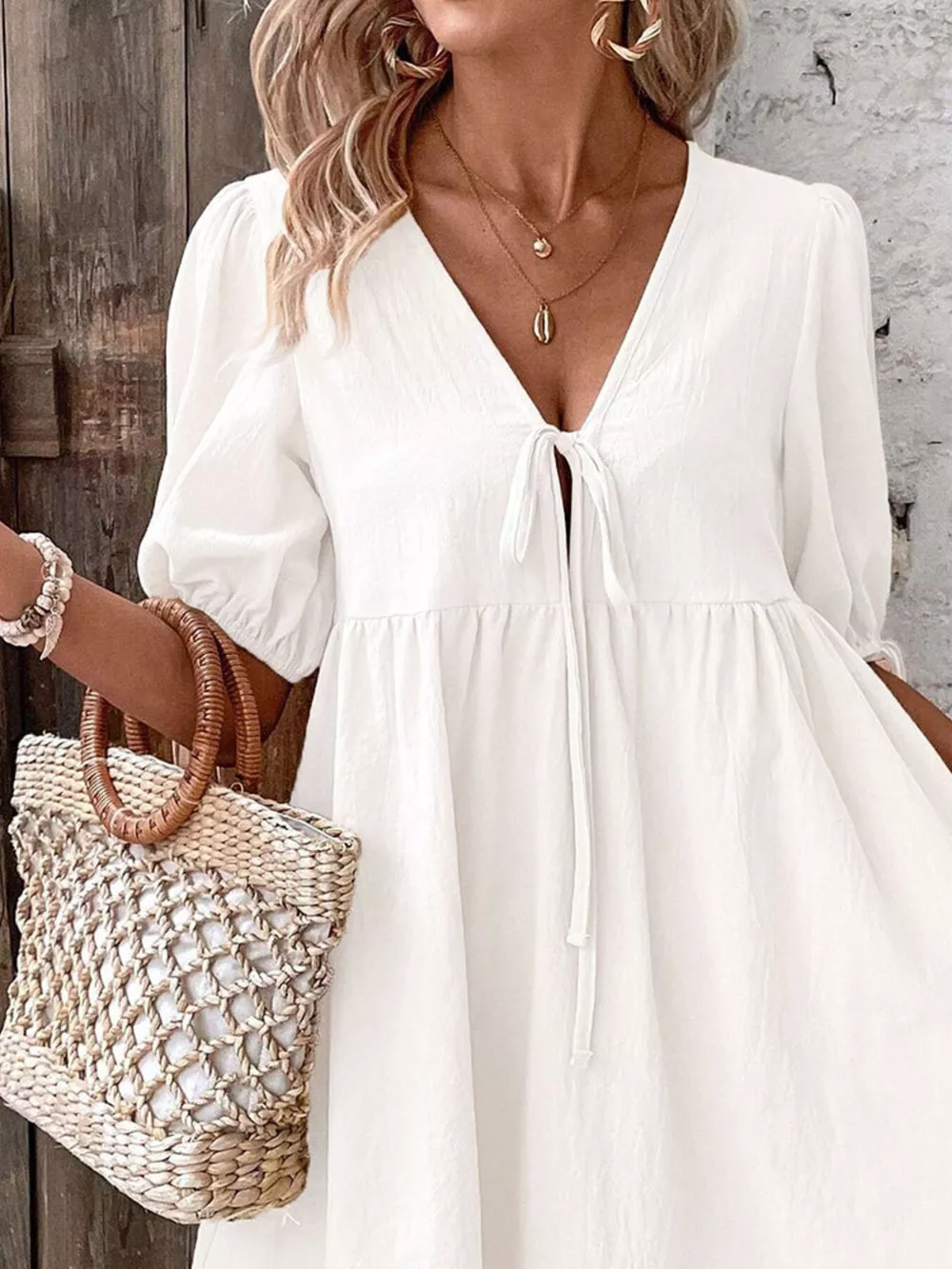 Tie Front Puff Sleeve Mini Dress, image 8