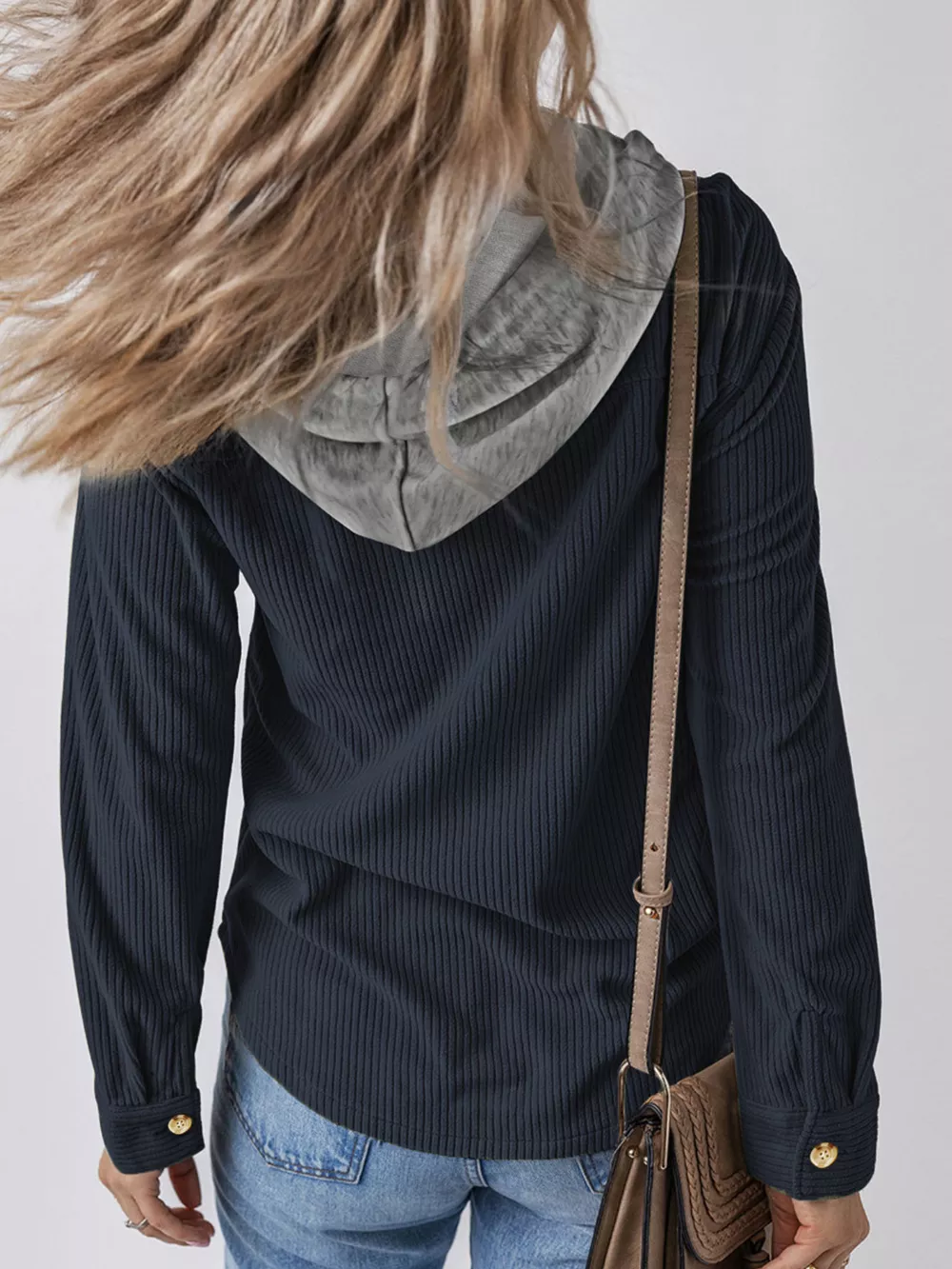 Plus Size Casual Corduroy Button-Down Hooded Jacket, image 12