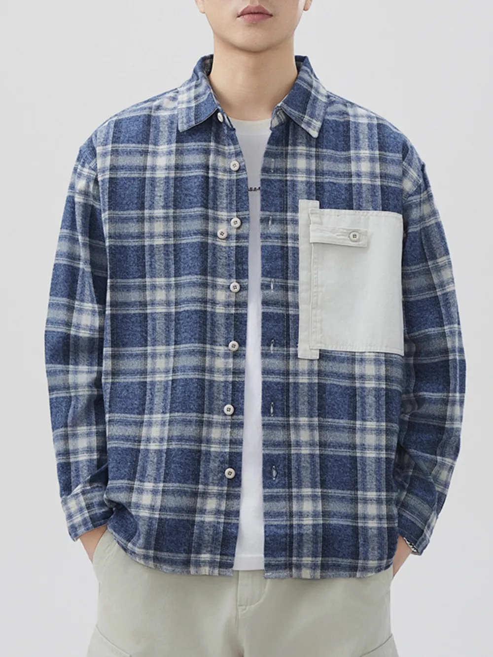 Men's Plus Size Plaid Button Down Shirt with Contrast Pocket, image 4