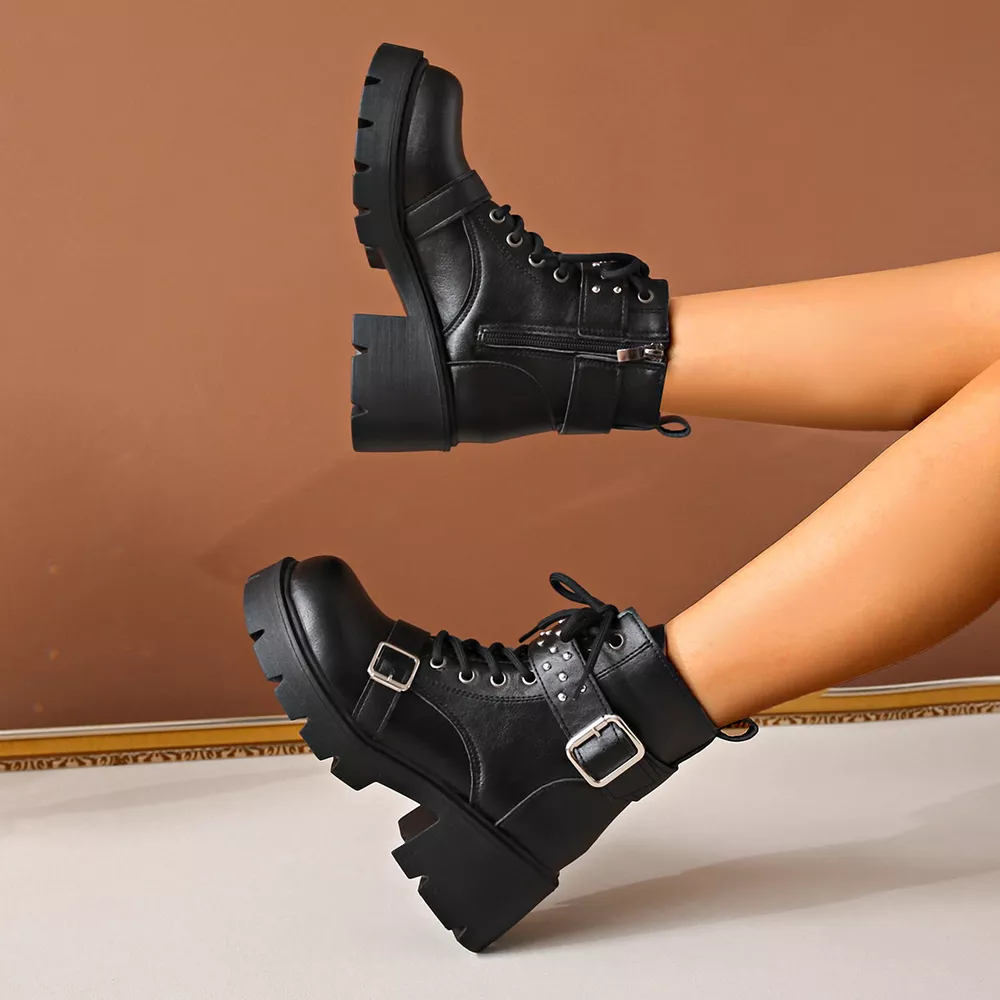 Round Toe Block Heels Boots, image 4