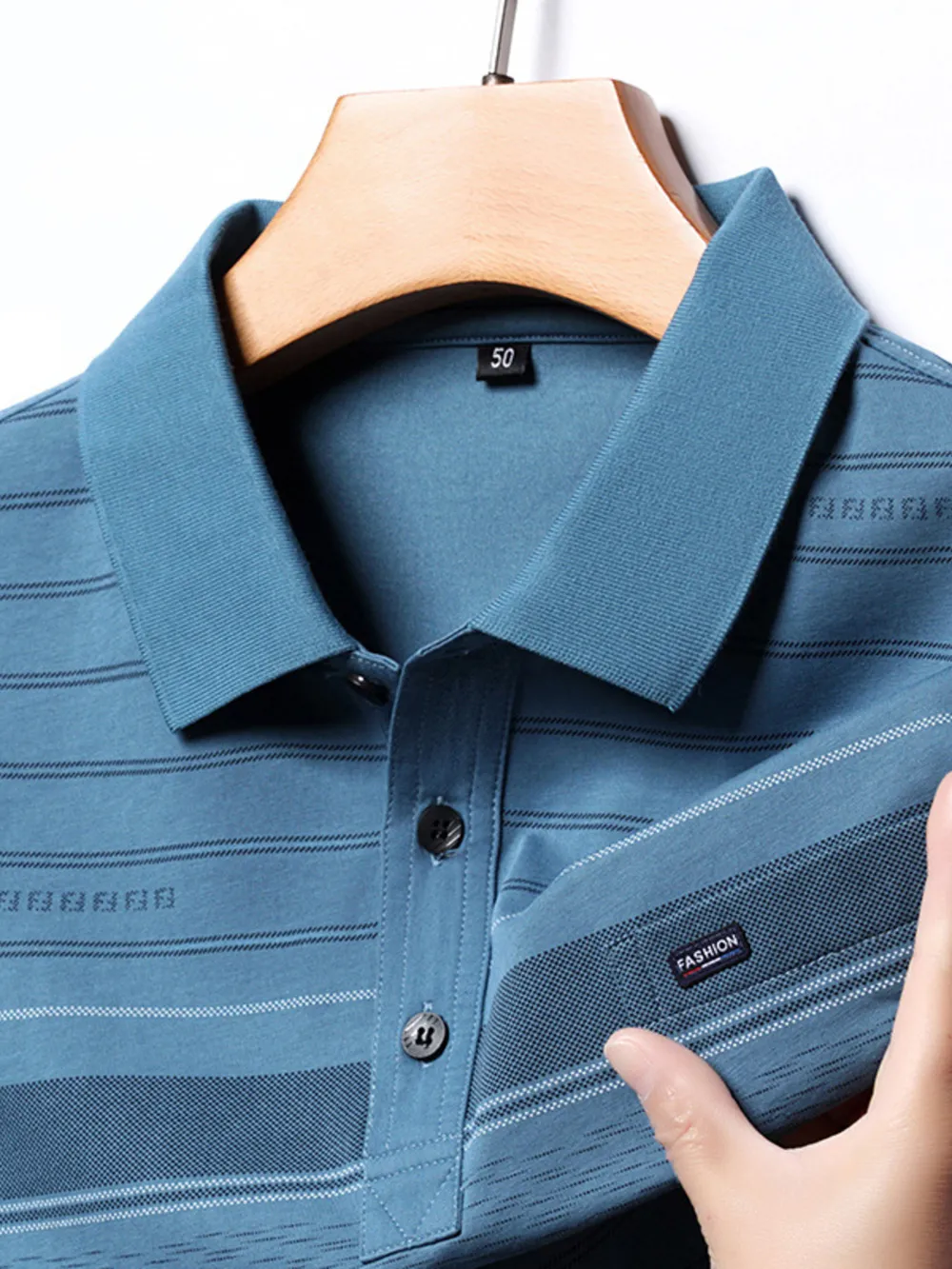 Men's Plus Size Classic Striped Business Casual Polo Shirt, image 2