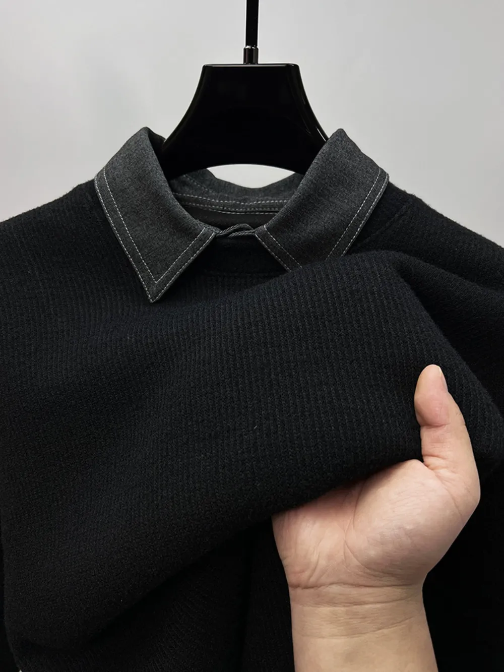 Men's Plus Size Ribbed Knit Collared Neck Sweater, image 3
