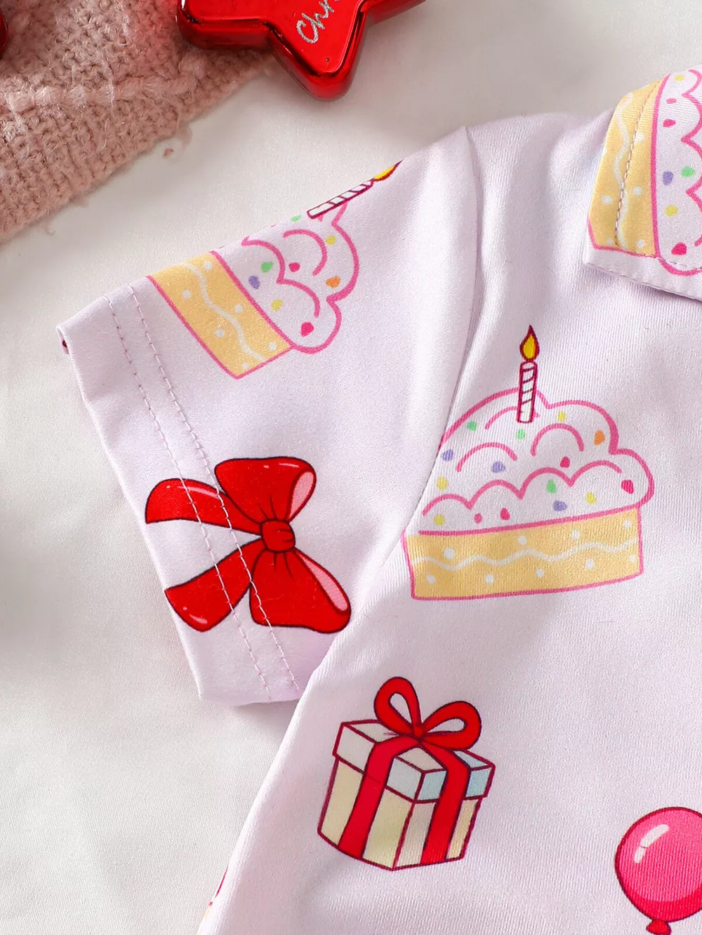 Children's Birthday Cake Print Shirt and Shorts Pajama Set, image 4