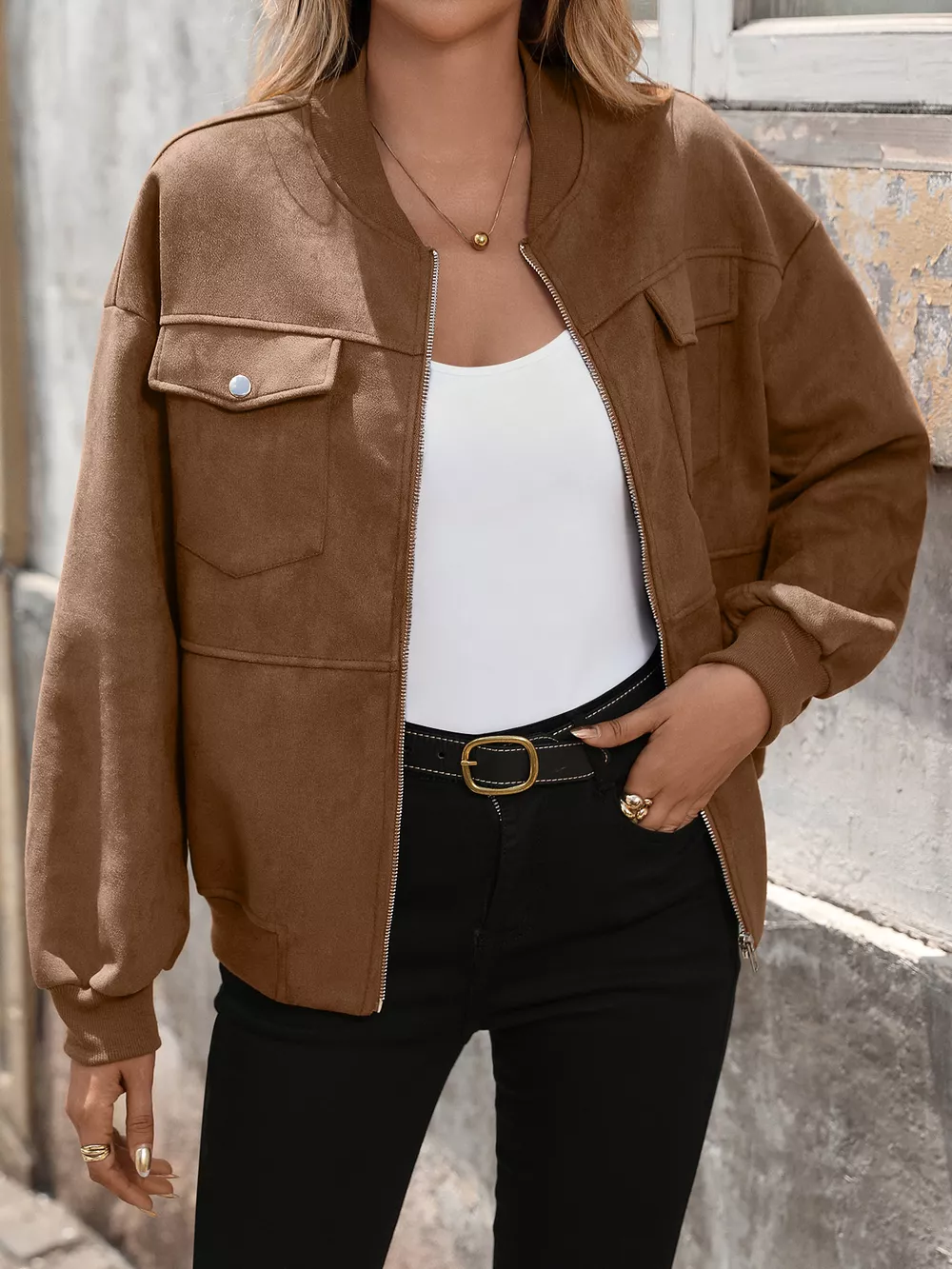 Zip Up Dropped Shoulder Jacket, image 5