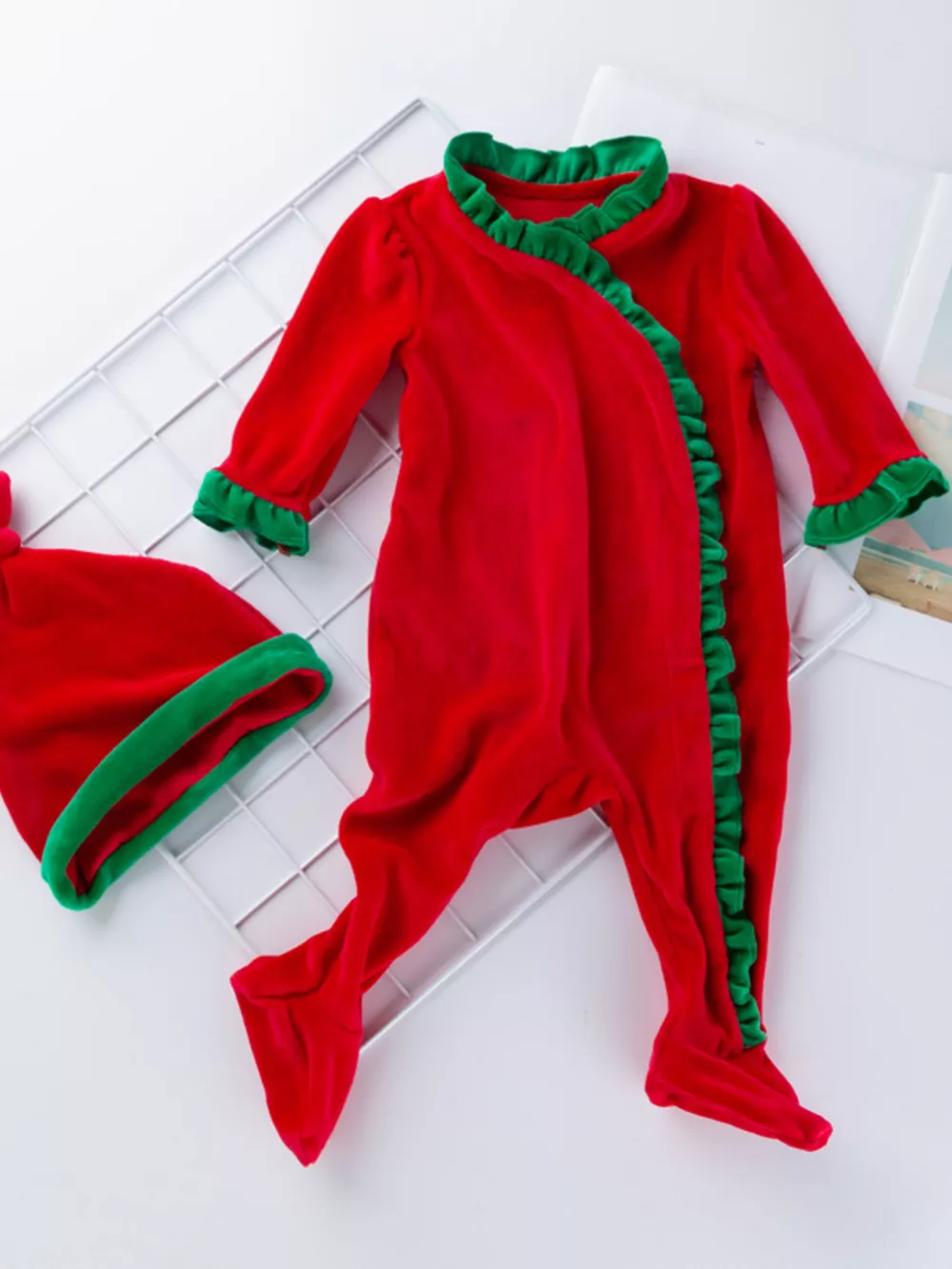 Children's Christmas Velvet One-Piece with Hat, image 2