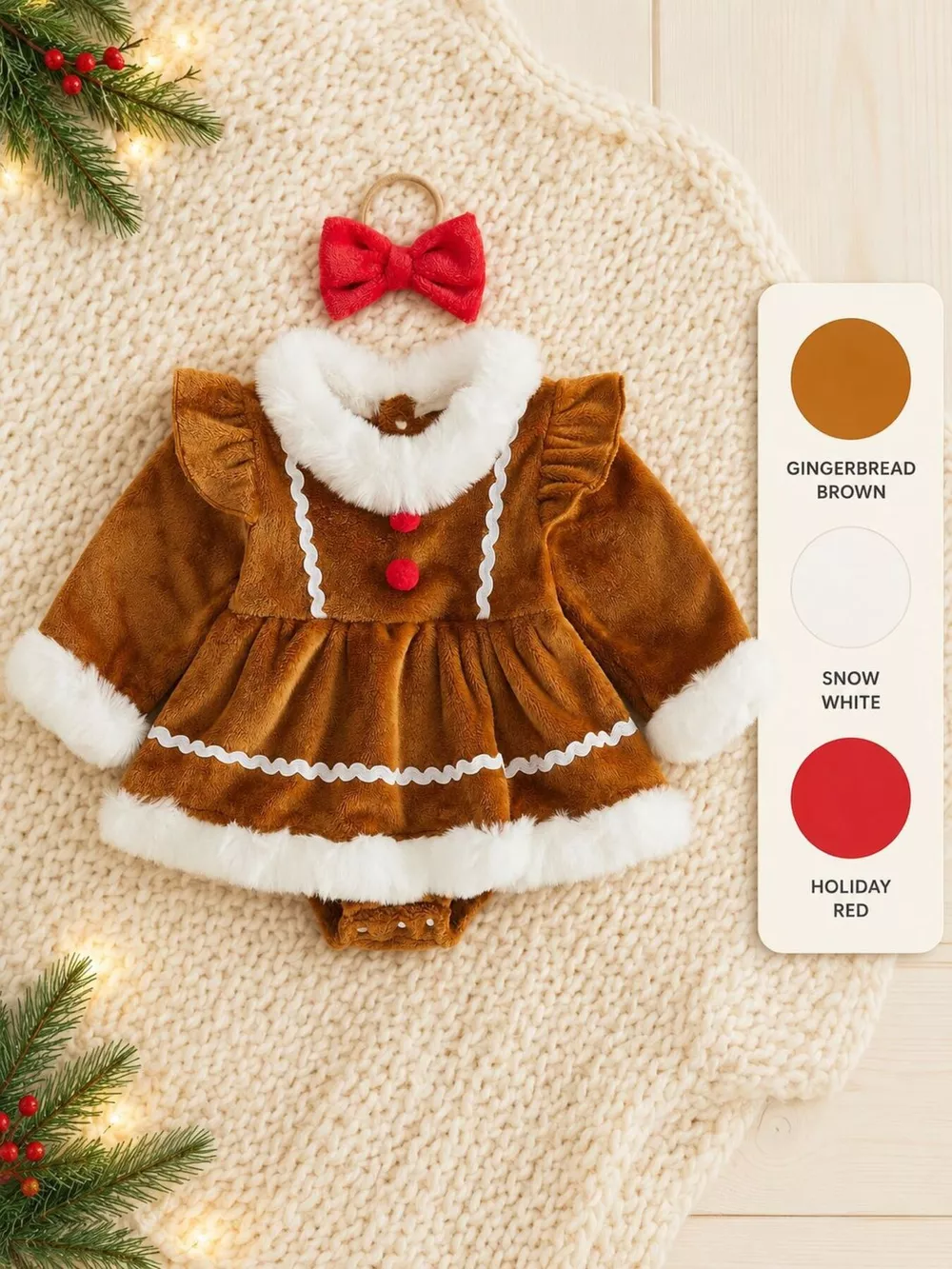 Children's Christmas Bodysuit Dress and Headband Set, image 5