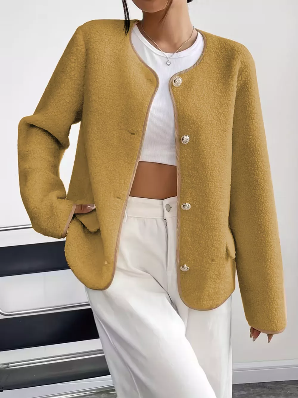 Full Size Textured Button-Up Fleece Outerwear Plus Size, image 12
