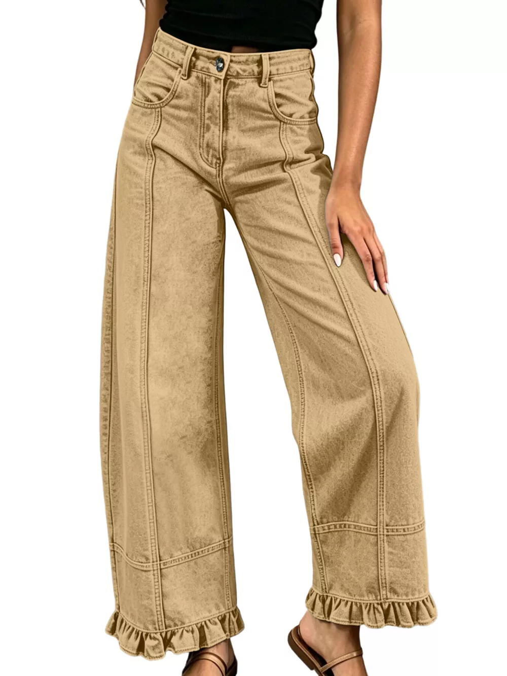 Full Size High-Waisted Wide-Leg Ruffled Hem Jeans Plus Size, image 21
