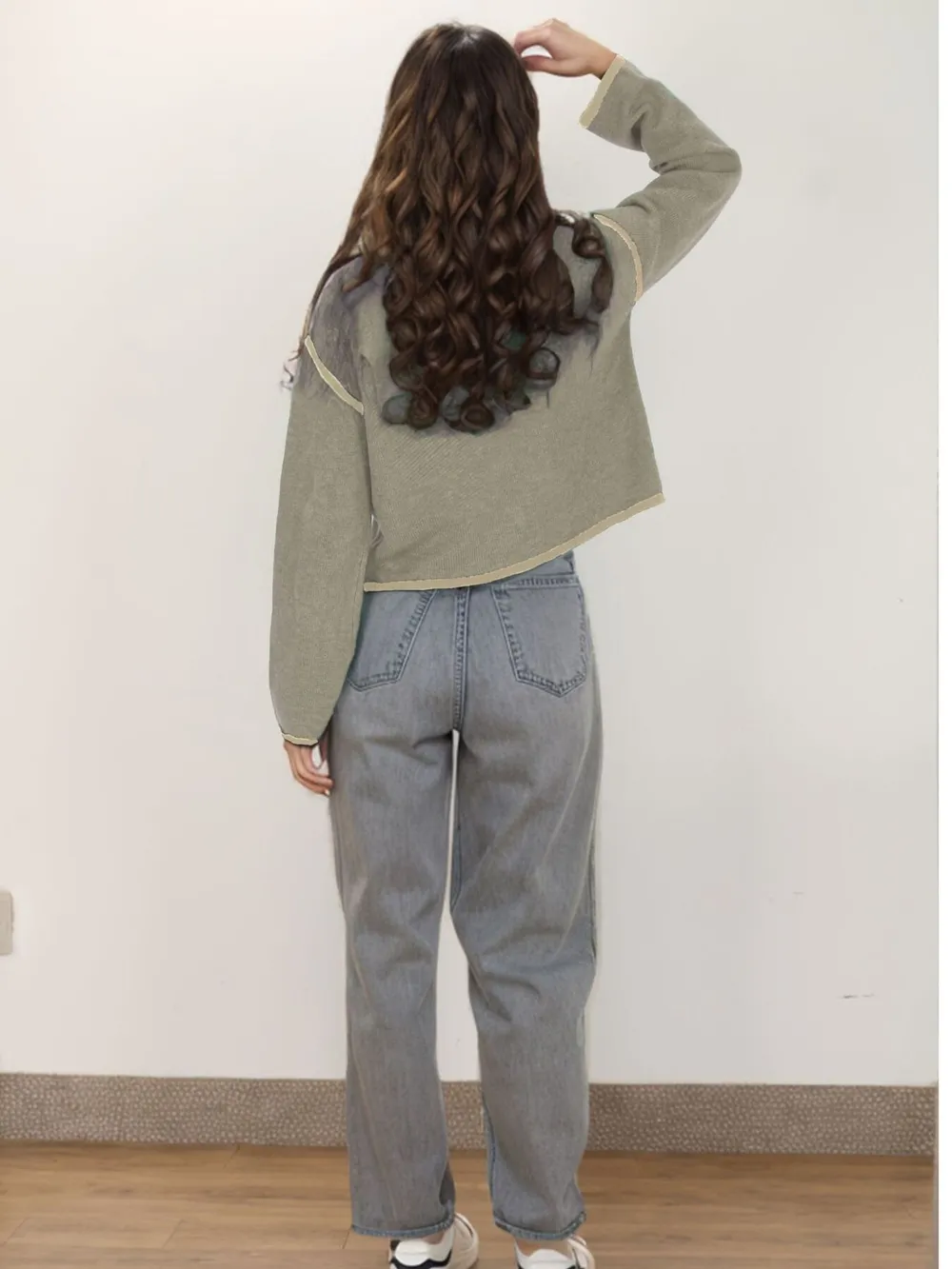 Button-Front Cardigan with Contrast Trim, image 9