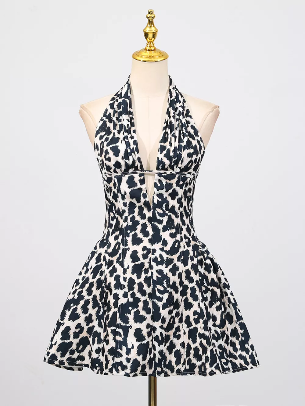 Leopard Print Halter Neck Mini Dress, image 3