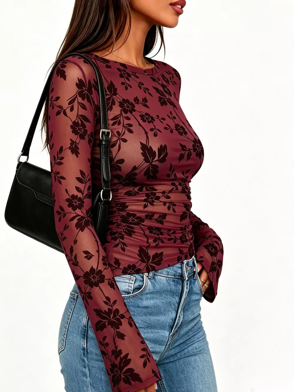 Slim Fit Floral Print Long Sleeve Top, image 11