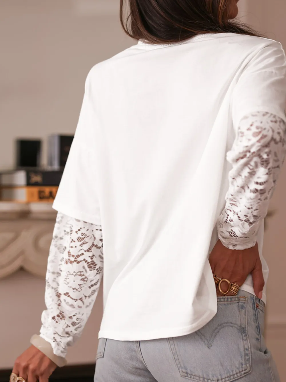 Lace Long Sleeve Insert Drop Shoulder Tee, image 6