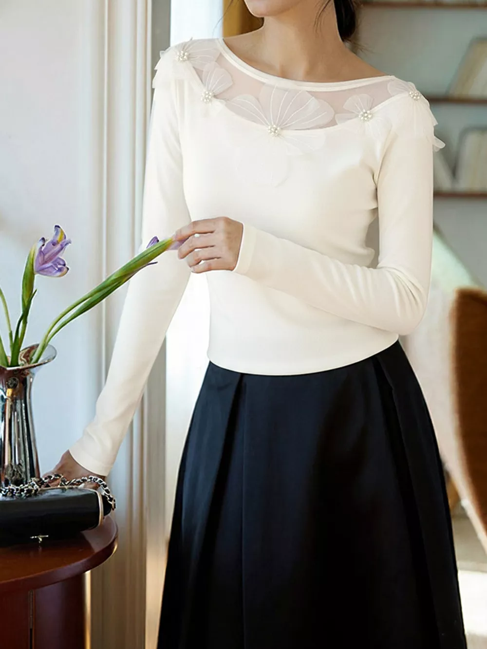 Floral Applique Long Sleeve T-Shirt, image 7