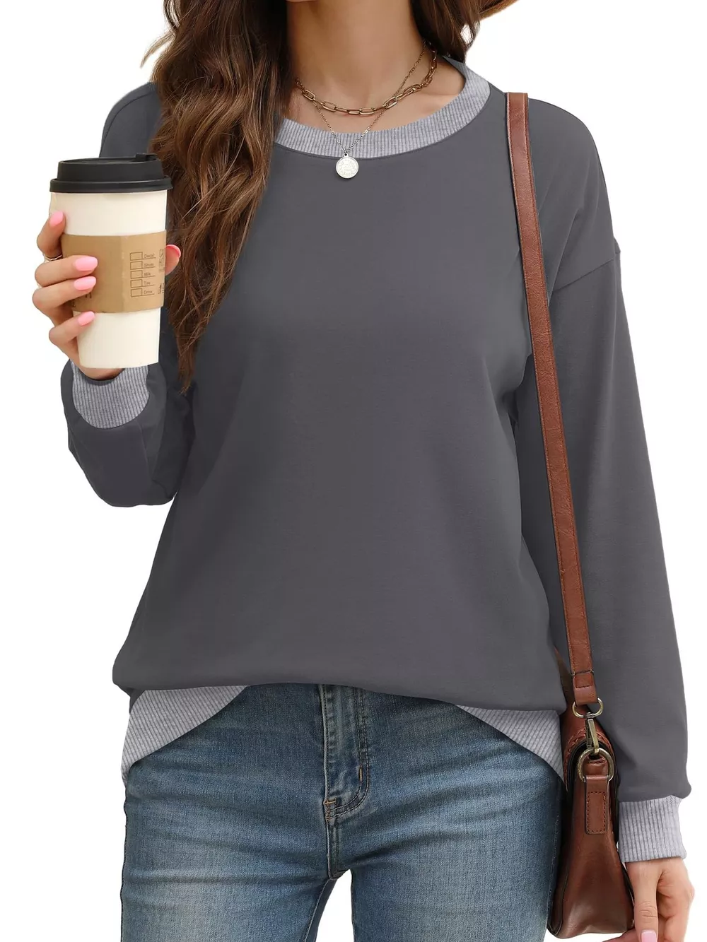 Contrast Trim Crew Neck Casual Sweatshirt, image 10