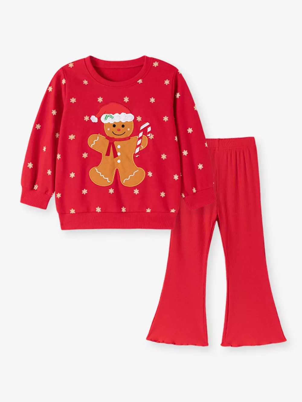 Children's Gingerbread Man Graphic Sweatshirt and Flared Pants Set, image 2