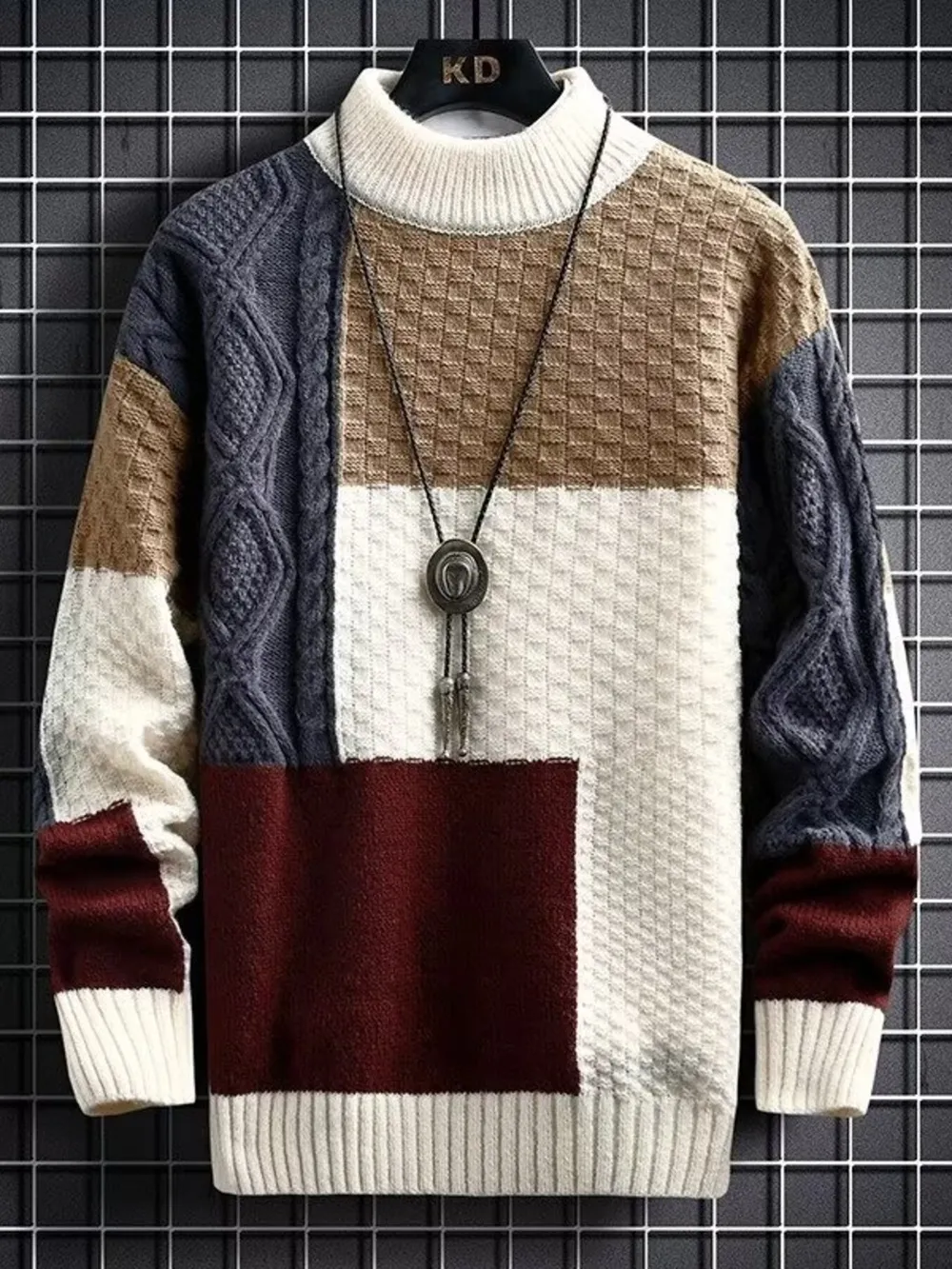 Men's Plus Size Color Block Knitted Pullover, image 2
