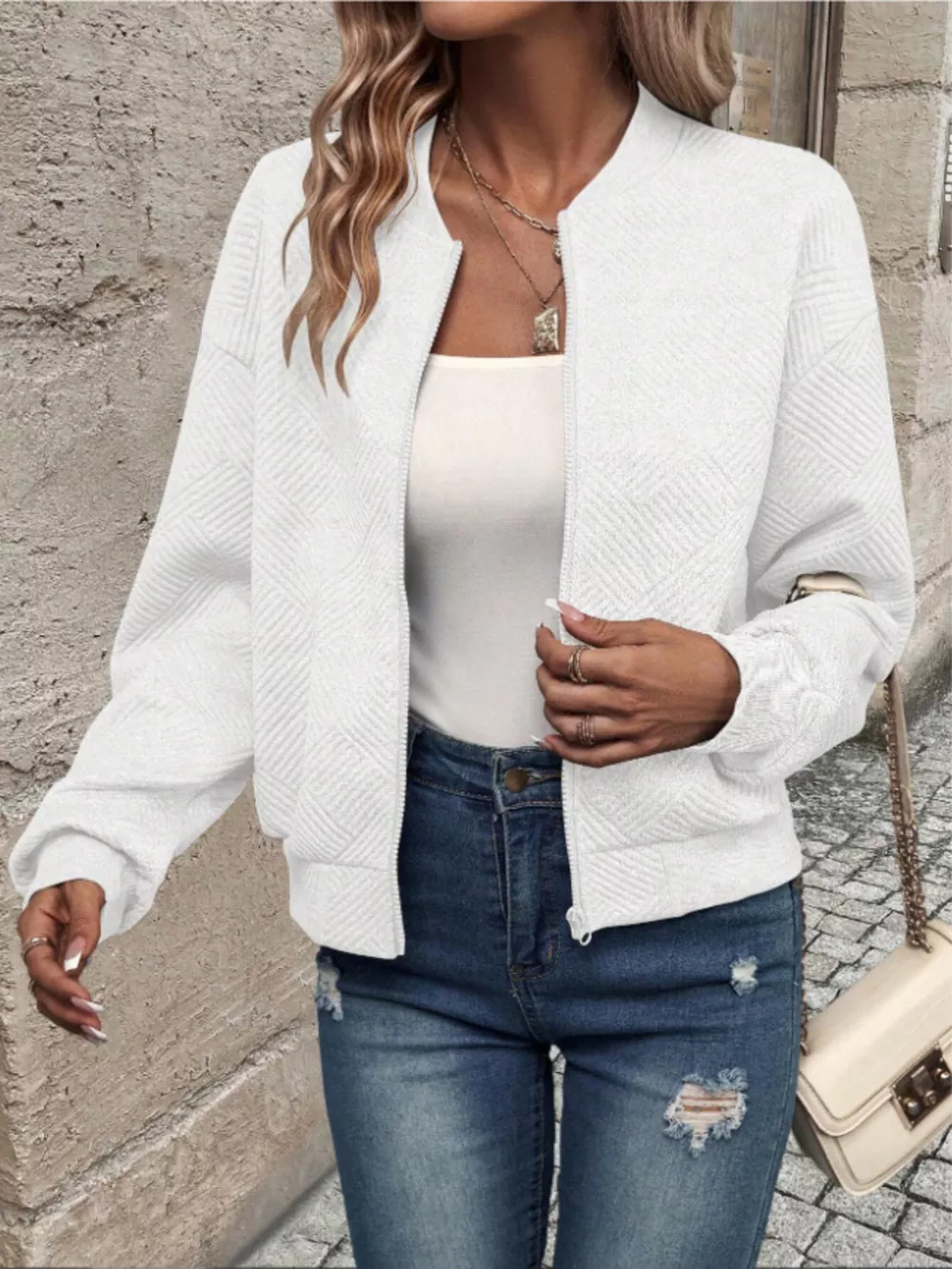 Textured Knit Zip-Up Bomber Jacket, image 31