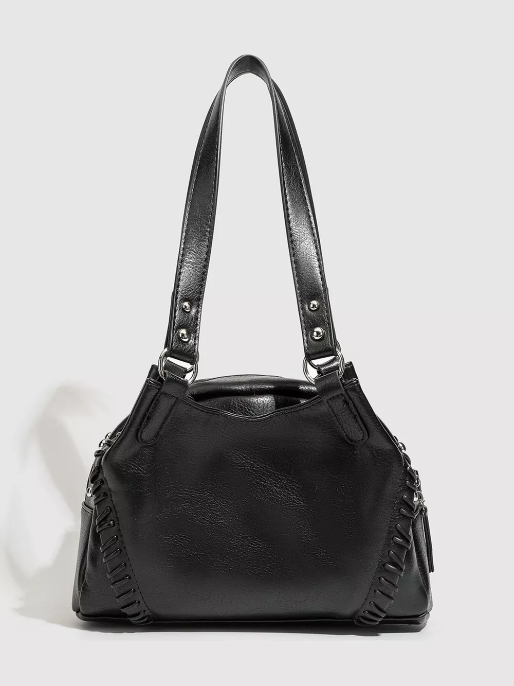 PU Leather Shoulder Bag with Woven Detail and Stud Accents, image 4