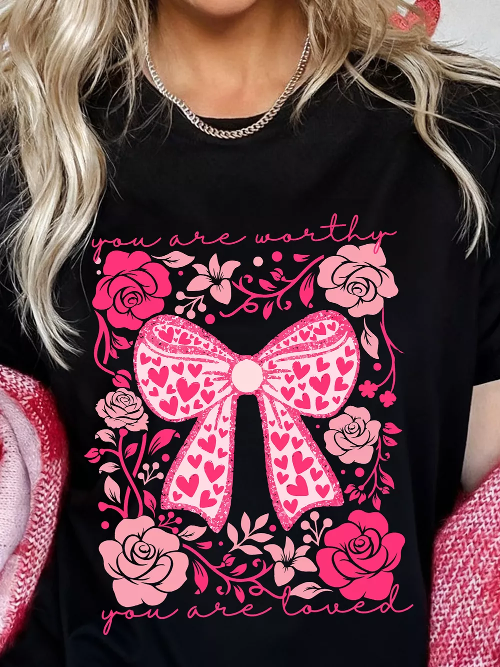 Valentines Day Slogan Floral and Bow T Shirt, image 2