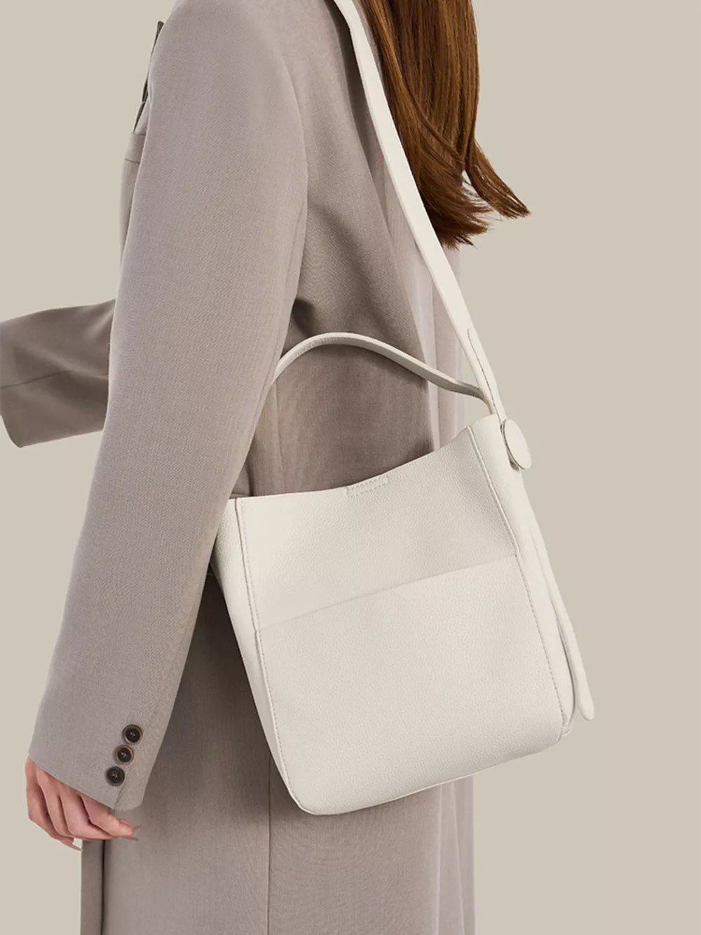 Minimalist Textured Leather Bucket Crossbody Bag, image 6