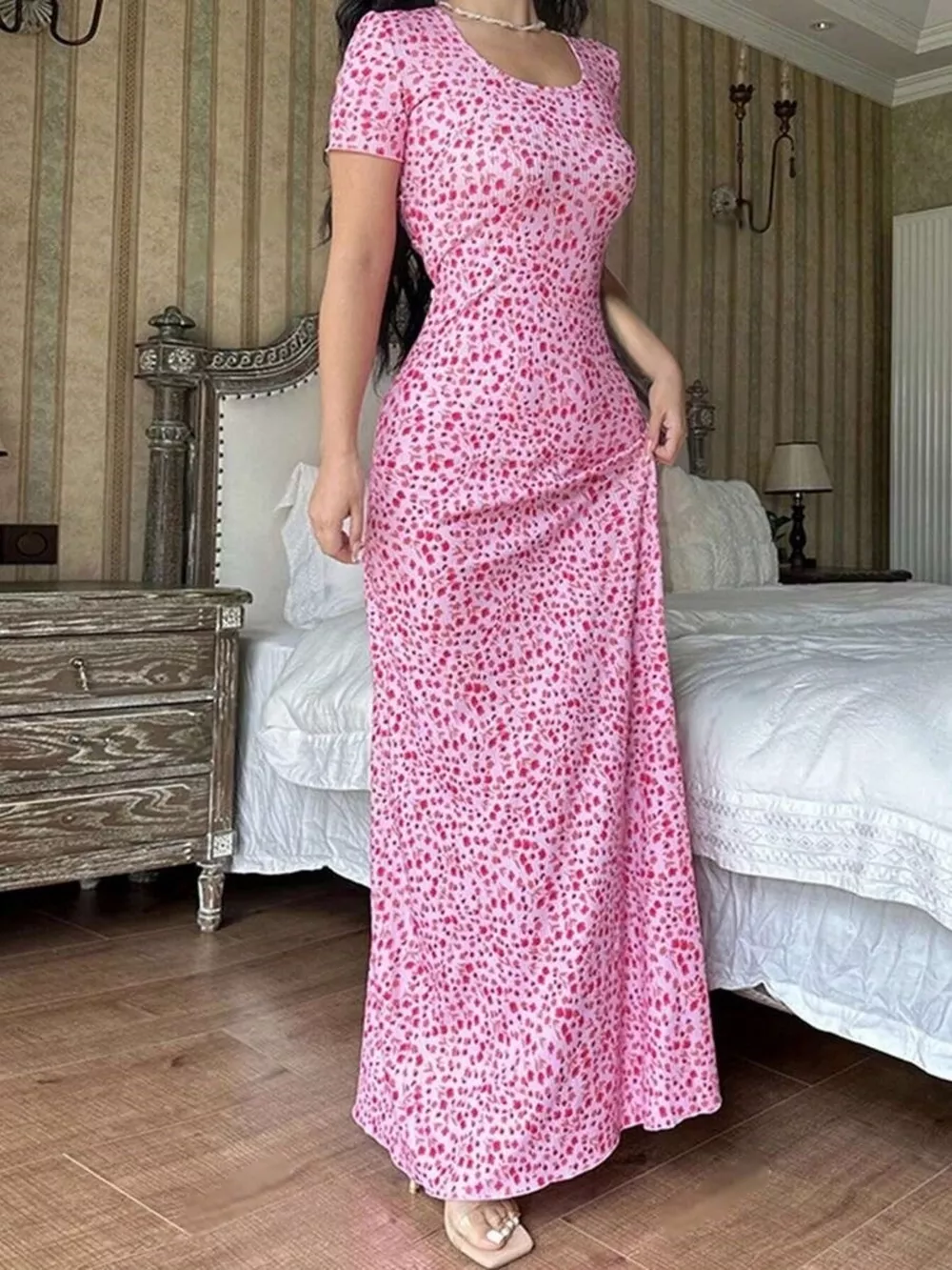 Floral Print Short Sleeve Maxi Dress, image 6