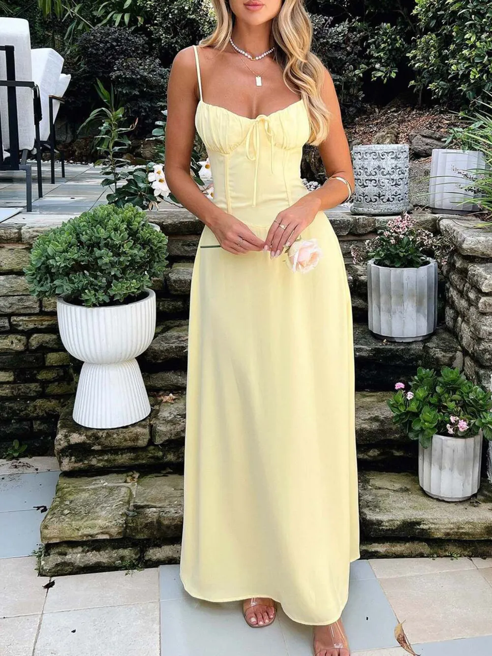 Lace-Up Solid Cami Dress, image 8