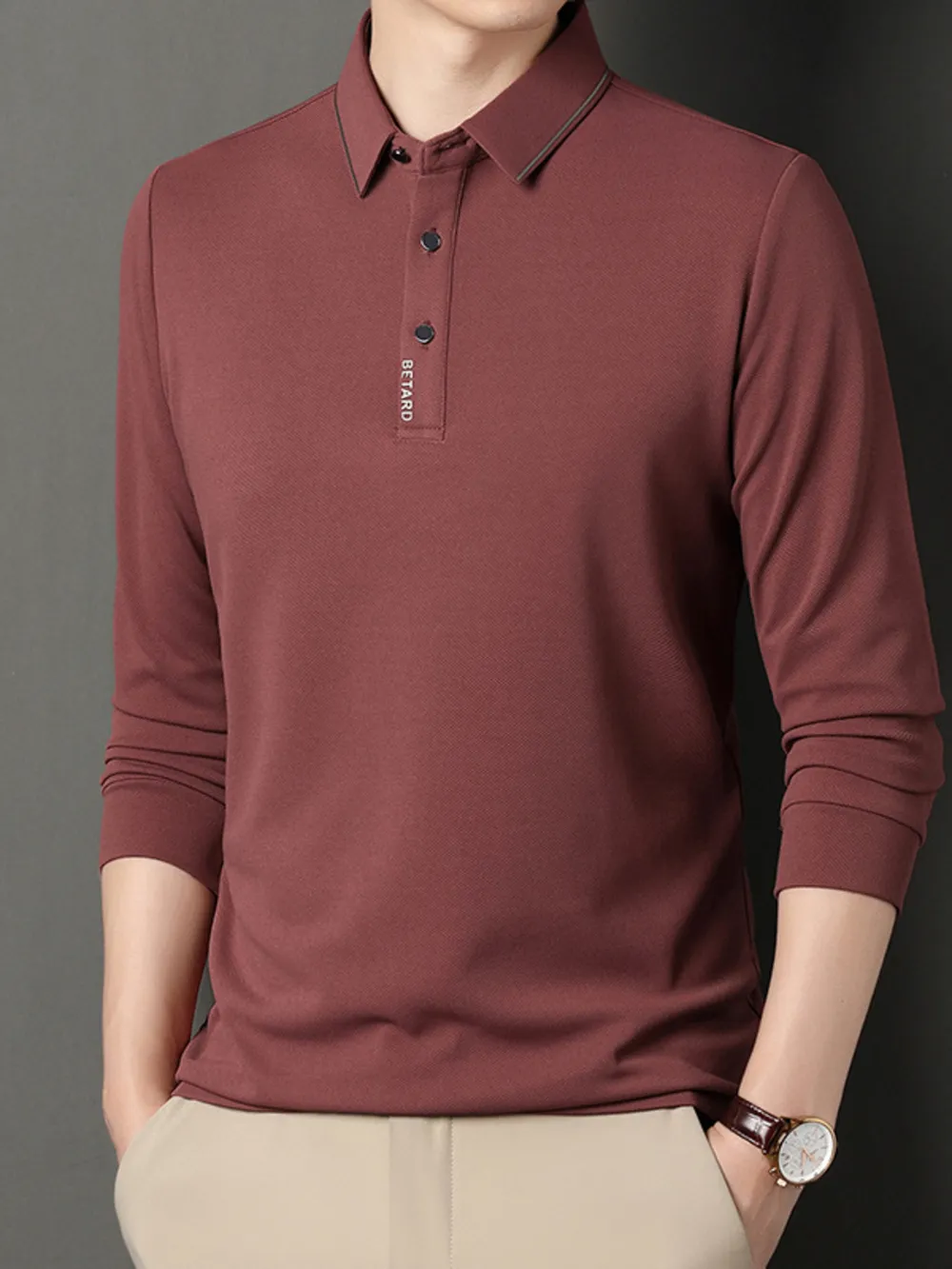 Men's Plus Size Collared Neck Long Sleeve Polo, image 4