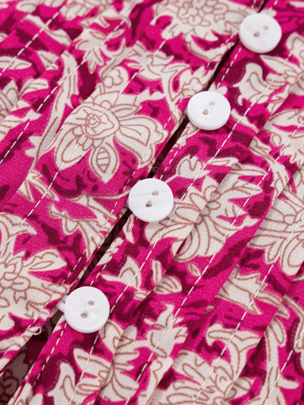 Floral Print Split Neck Pleated Long Sleeve Blouse, image 11