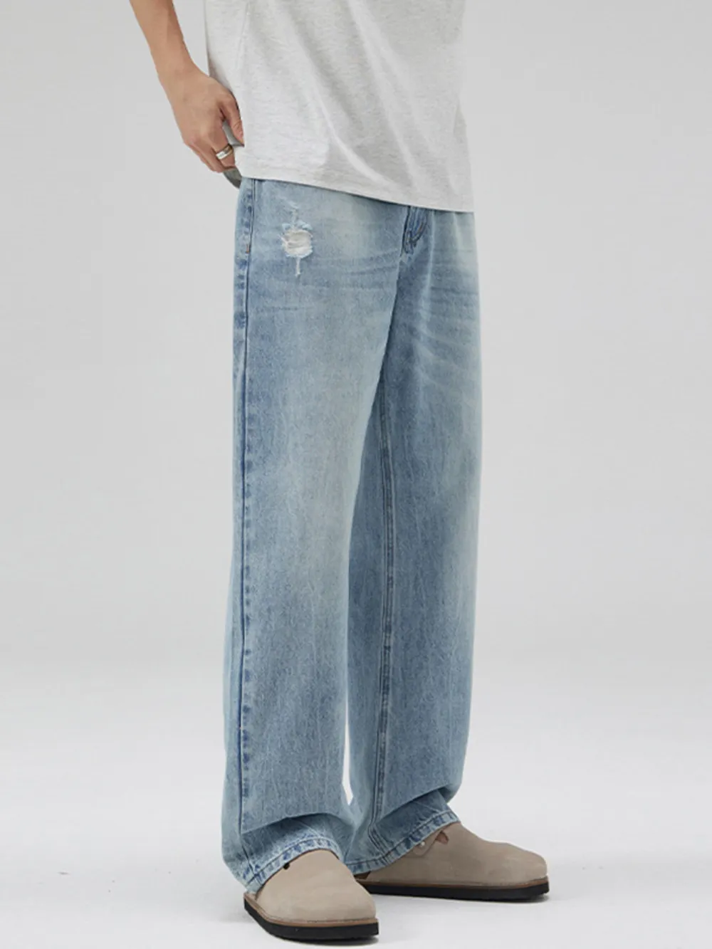 Men's Full Size Relaxed Fit Washed Wide Leg Jeans Plus Size, image 2