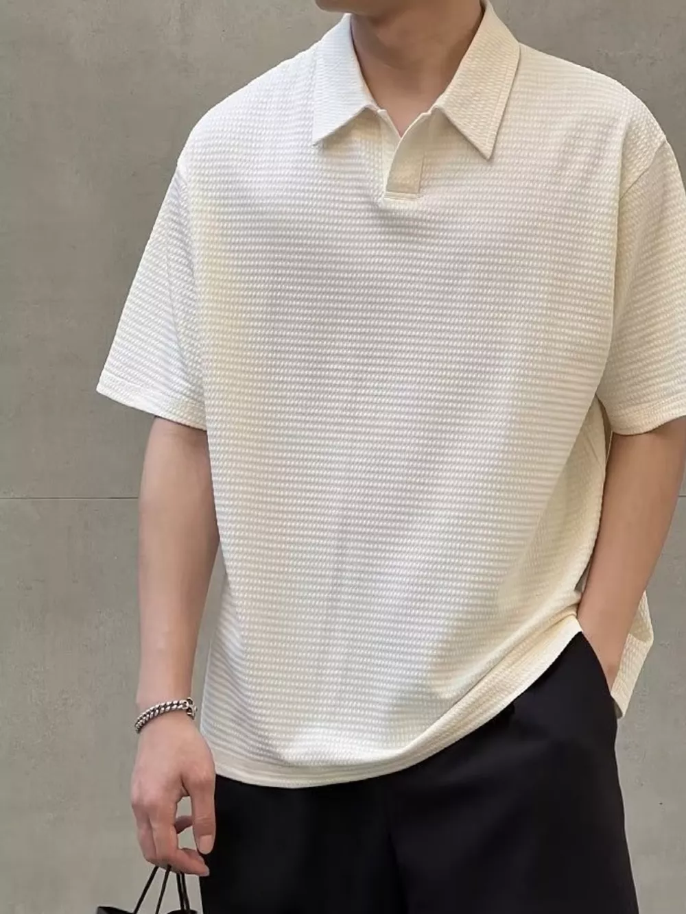 Men's Plus Size Textured Waffle Knit Polo Shirt, image 4