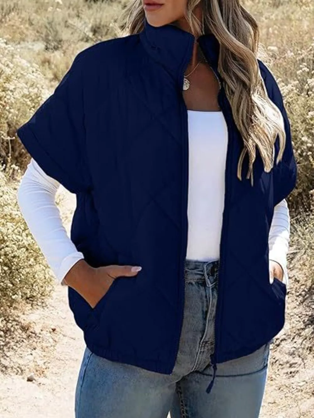 Quilted Zip Up Short Sleeve Winter Coat, image 15