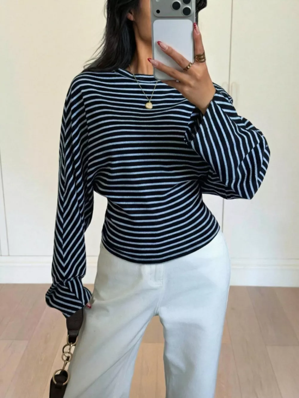 Casual Striped Long Sleeve Batwing T-Shirt, image 11