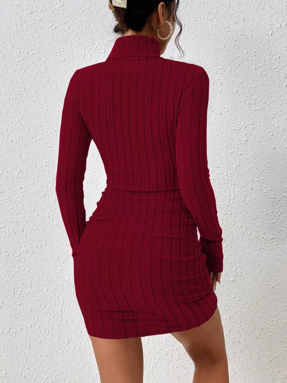 Christmas Outfit Turtleneck Ribbed Bodycon Knit Dress, image 6