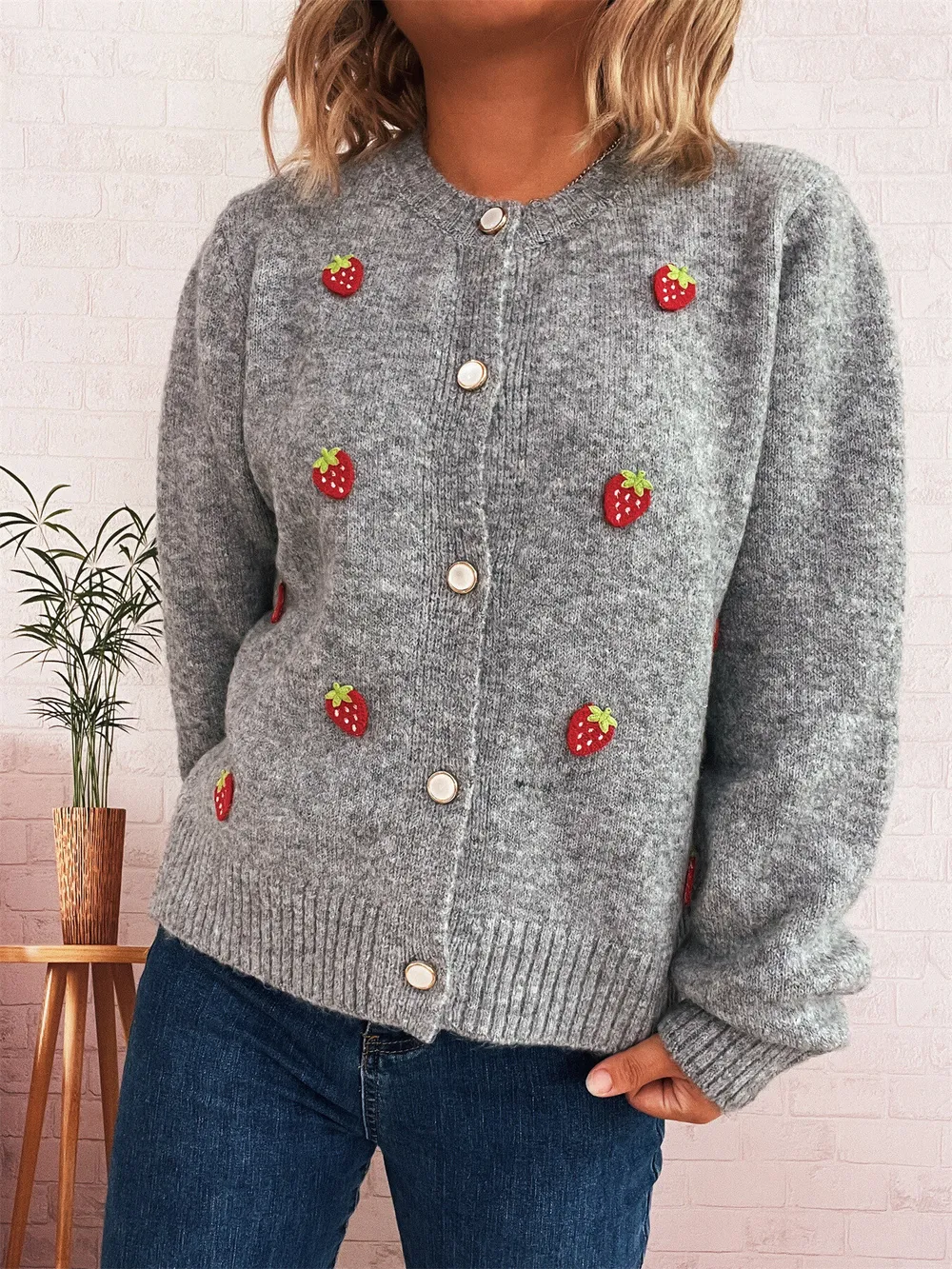 Strawberry Button Up Long Sleeve Cardigan, image 28