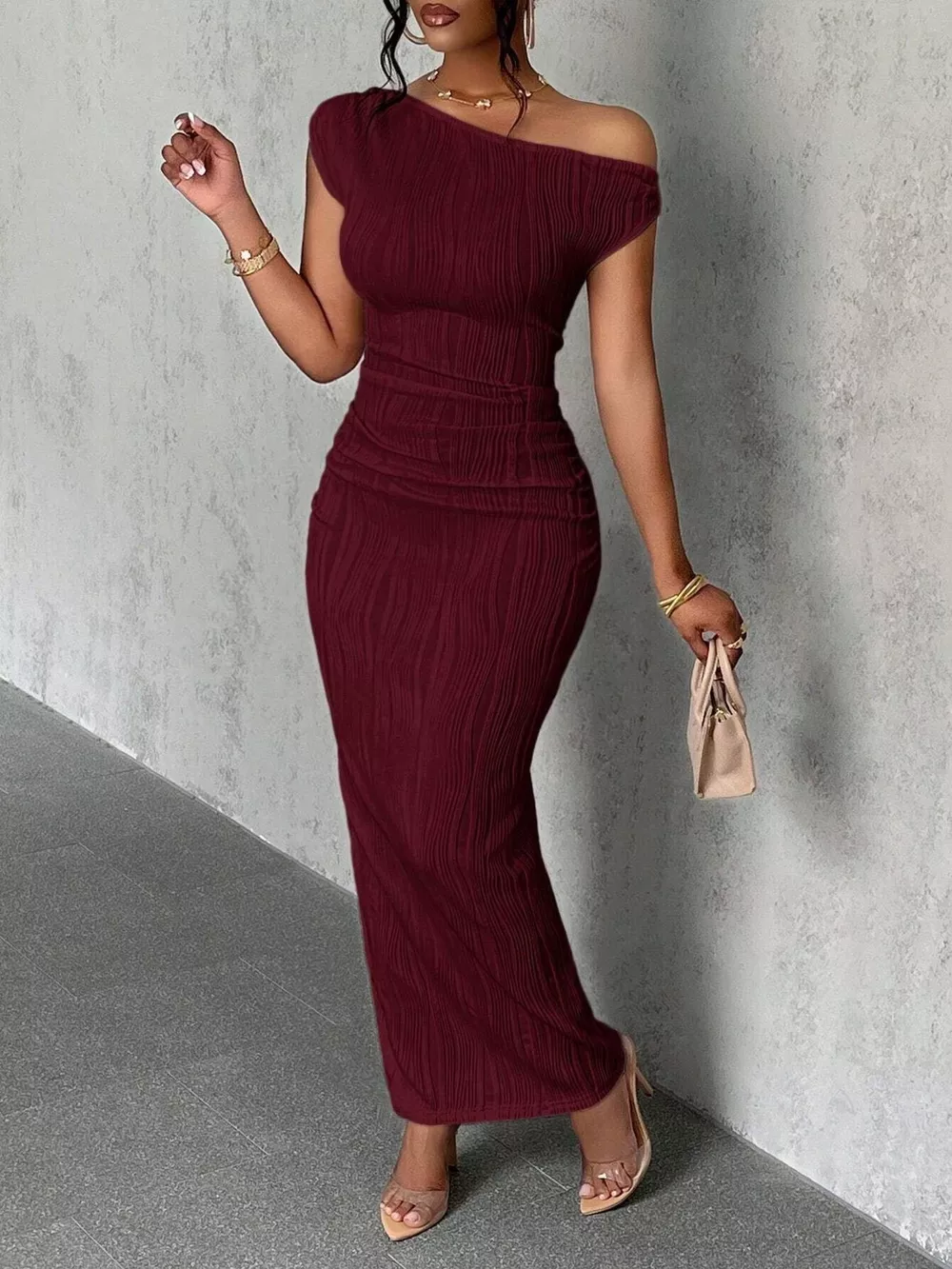 One-Shoulder Textured Maxi Dress, image 9