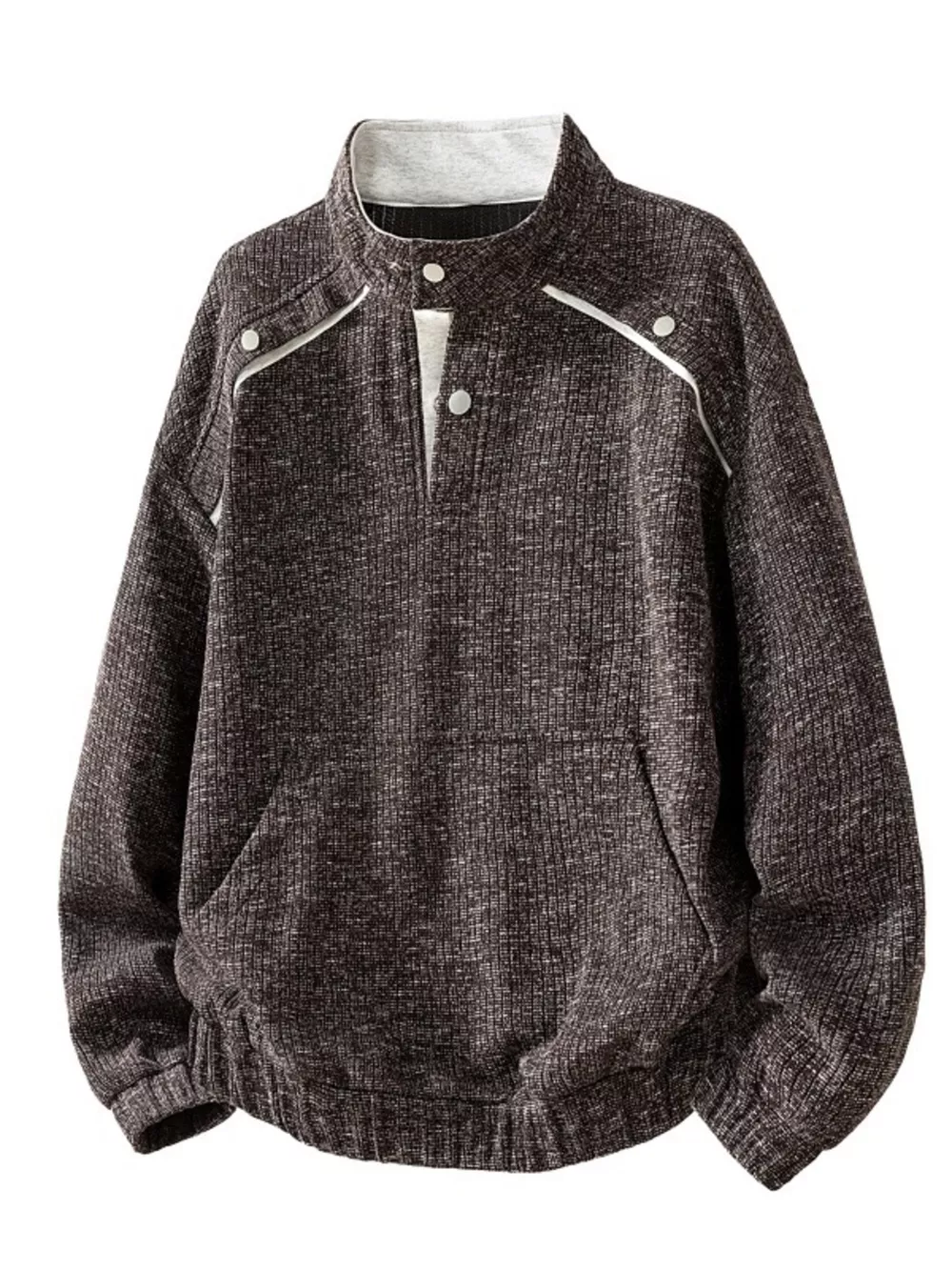 Men's Plus Size Stand Collar Textured Sweatshirt with Kangaroo Pocket, image 7