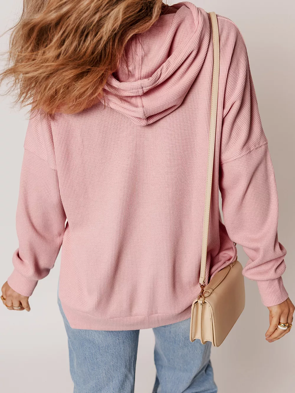 Waffle Knit Fleece Lined High Low Oversized Hoodie, image 7
