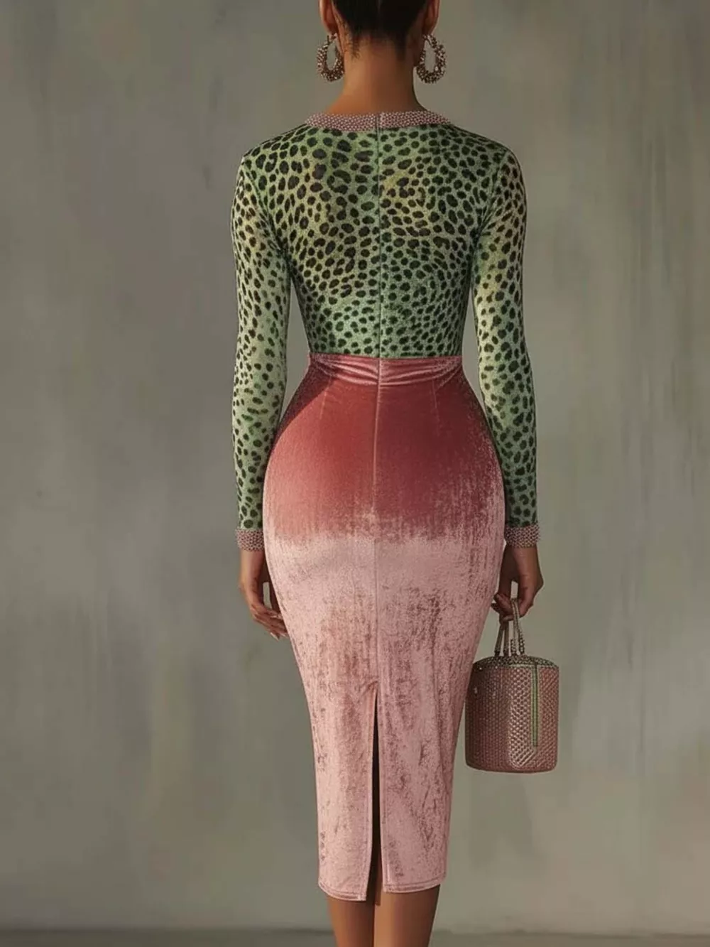 Velvet Leopard Long-Sleeve Midi Dress, image 4