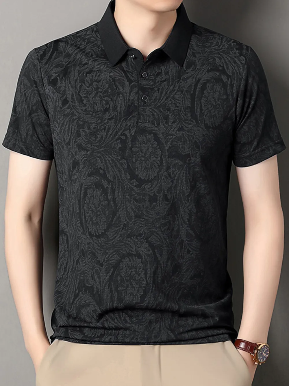 Men's Plus Size Button Detail Short Sleeve Polo, image 2