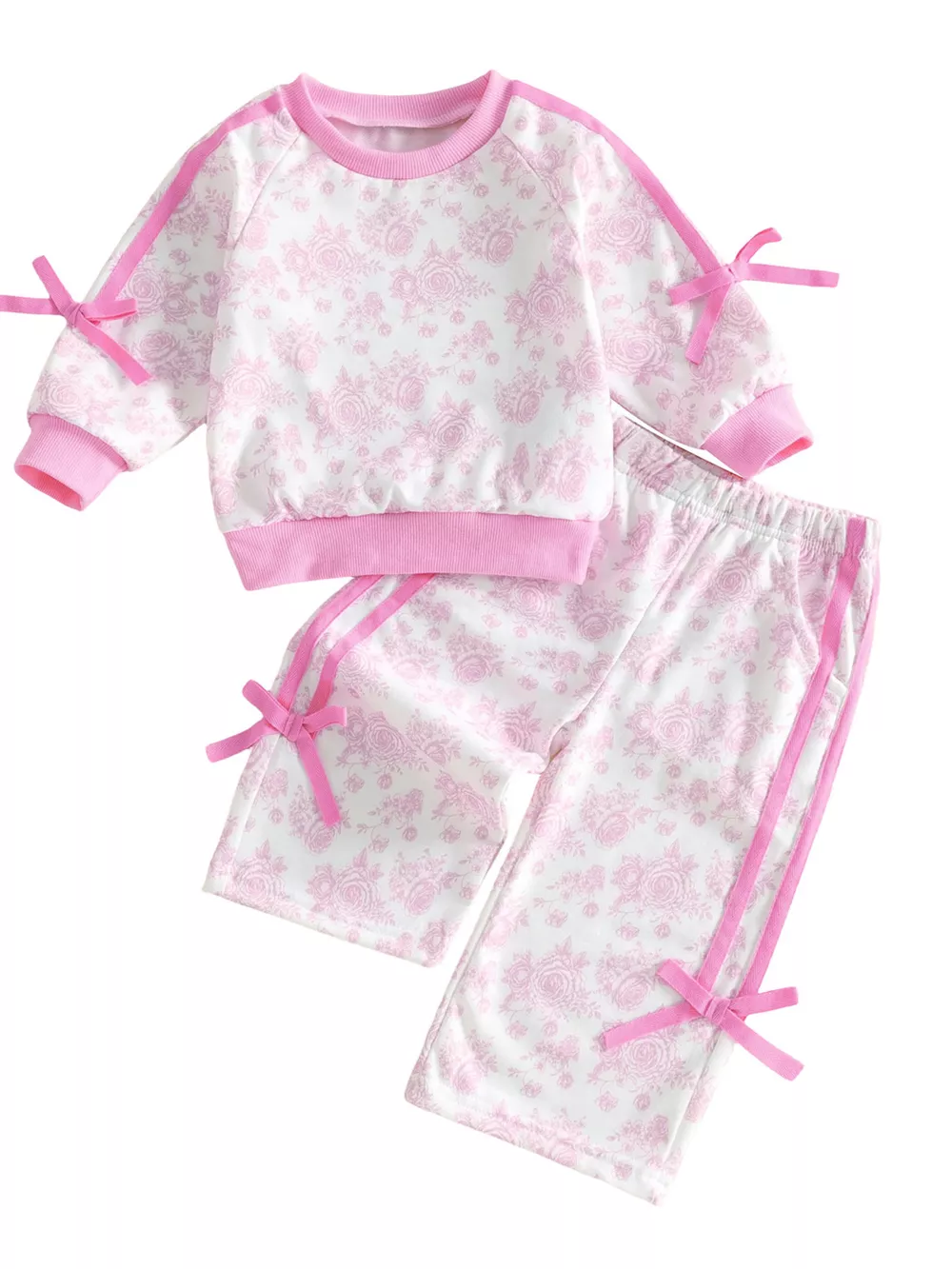 Children's Floral Print Round Neck Top and Pants Two-Piece Lounge Set, image 6