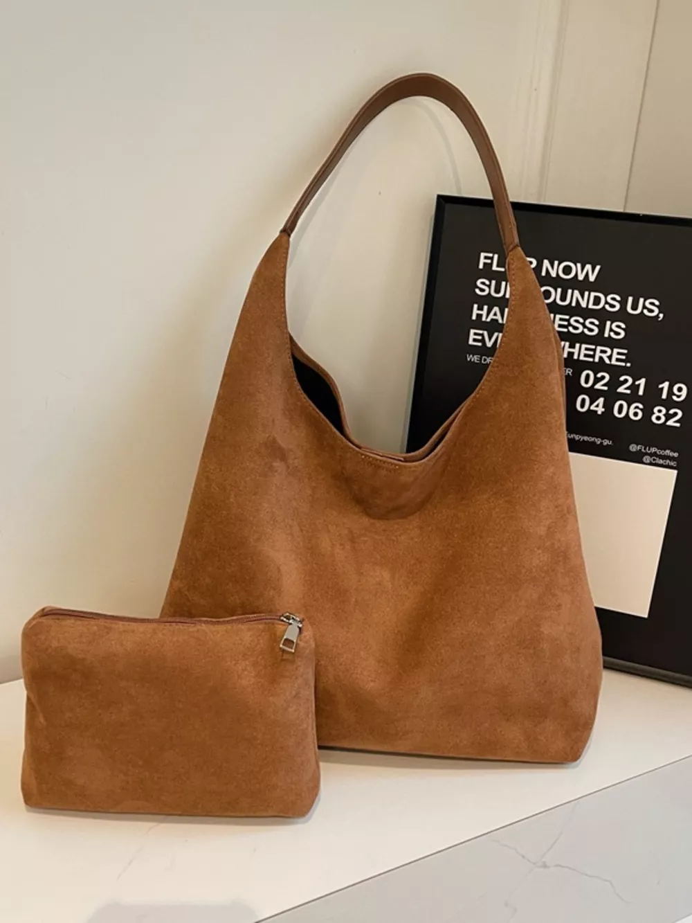 Solid Color Suede Tote Bag, image 4