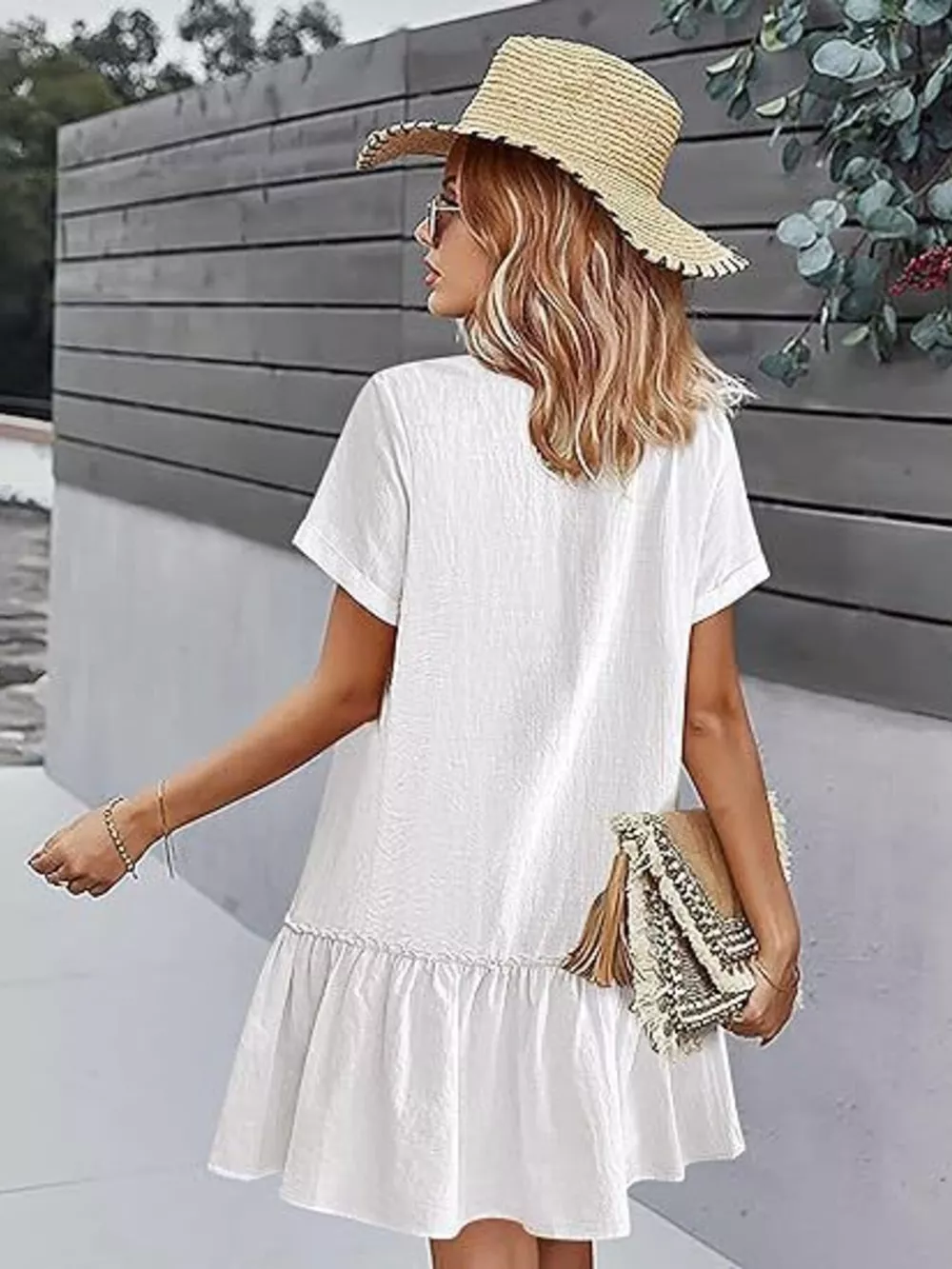Full Size Button-Down Ruffle Hem Mini Dress Plus Size, image 14