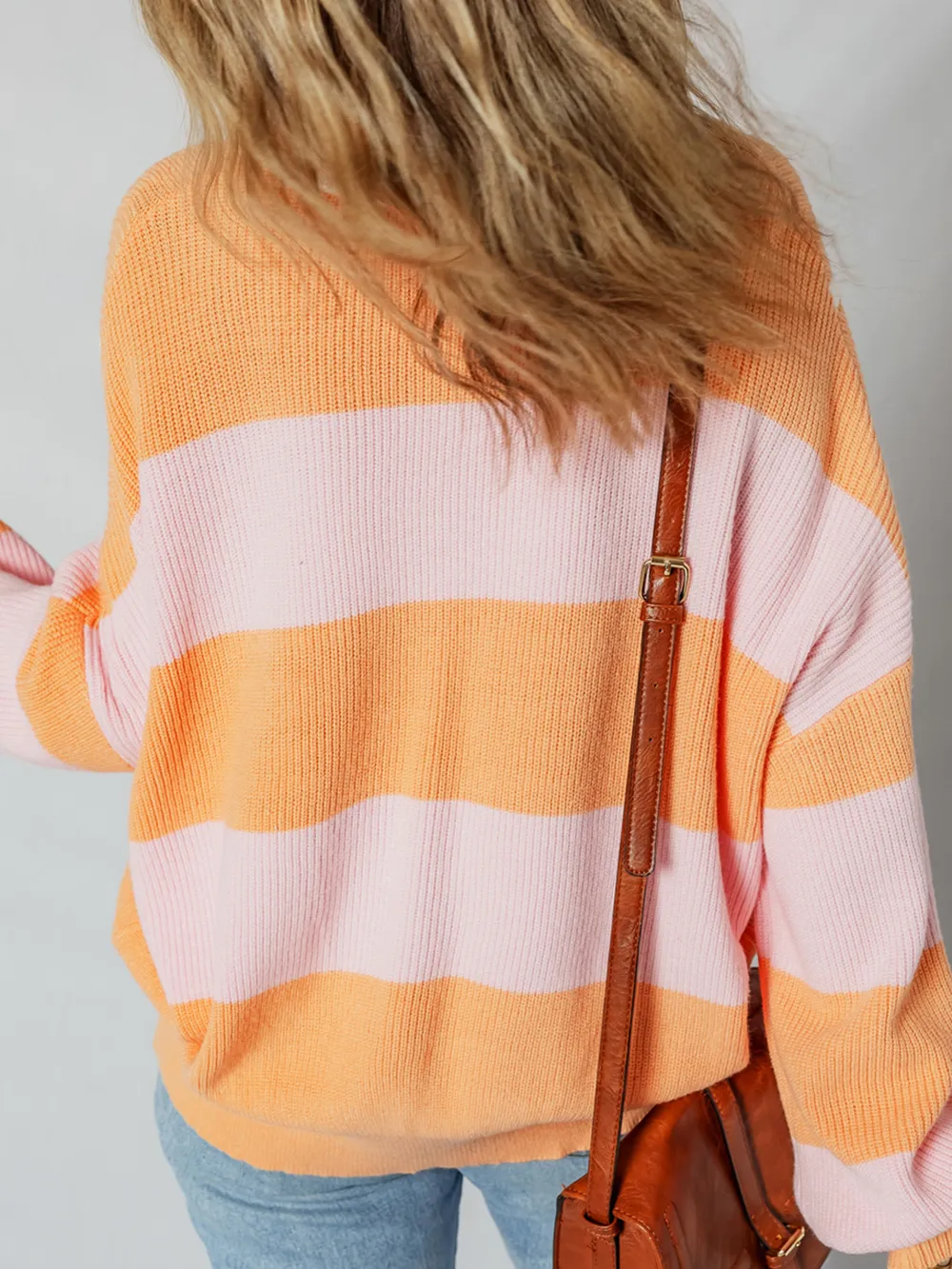 Stripe Color Block Half Zip Oversize Sweater, image 6