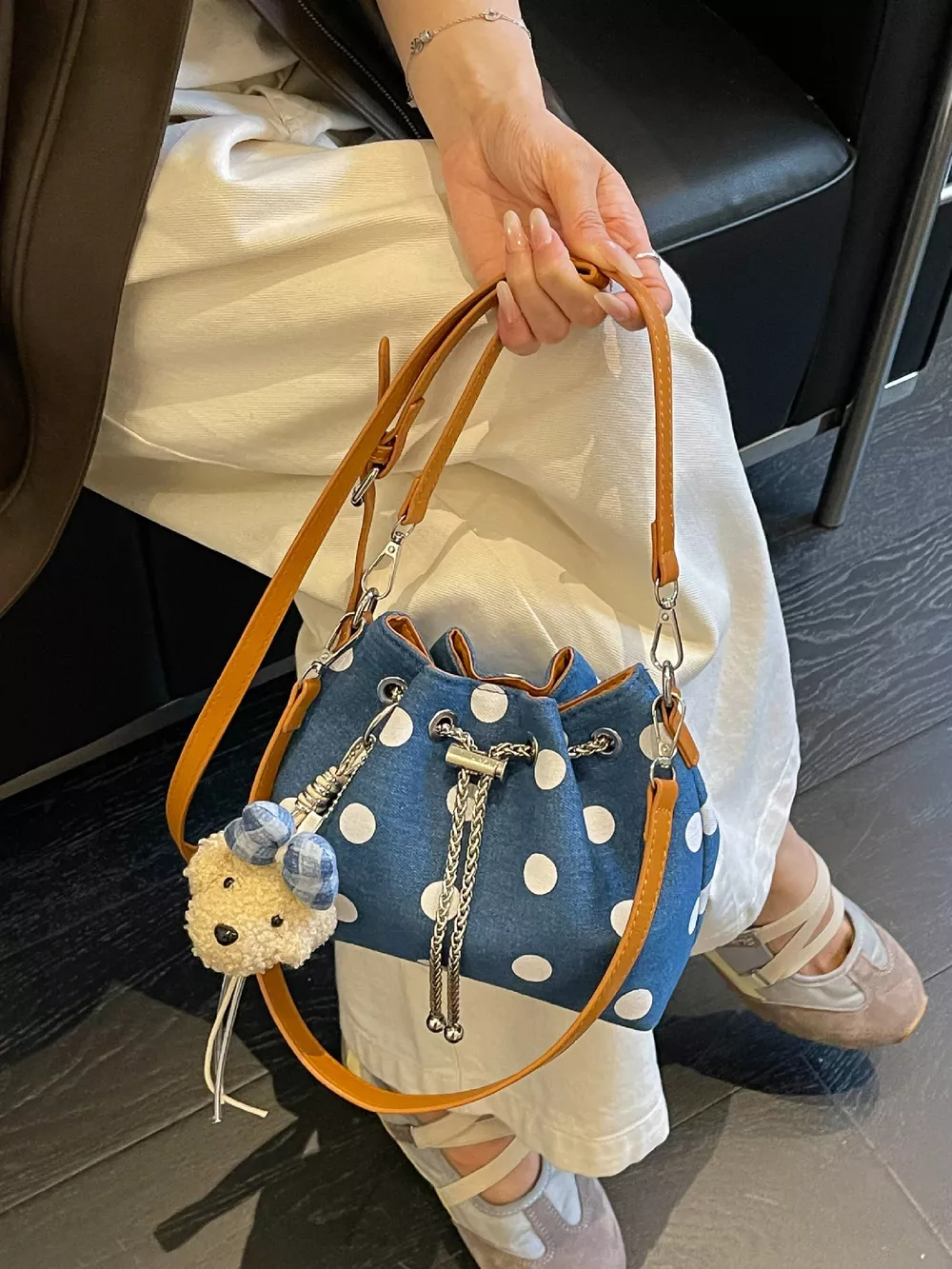 Polka Dot Bucket Crossbody Bag, image 4