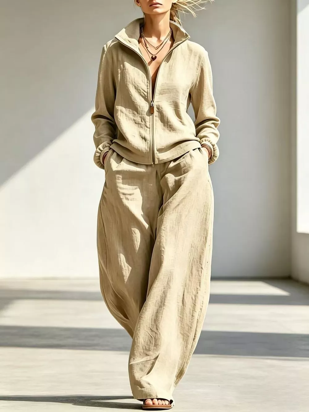 Full Size Zip-Up Jacket and Wide-Leg Pants Set Plus Size, image 13