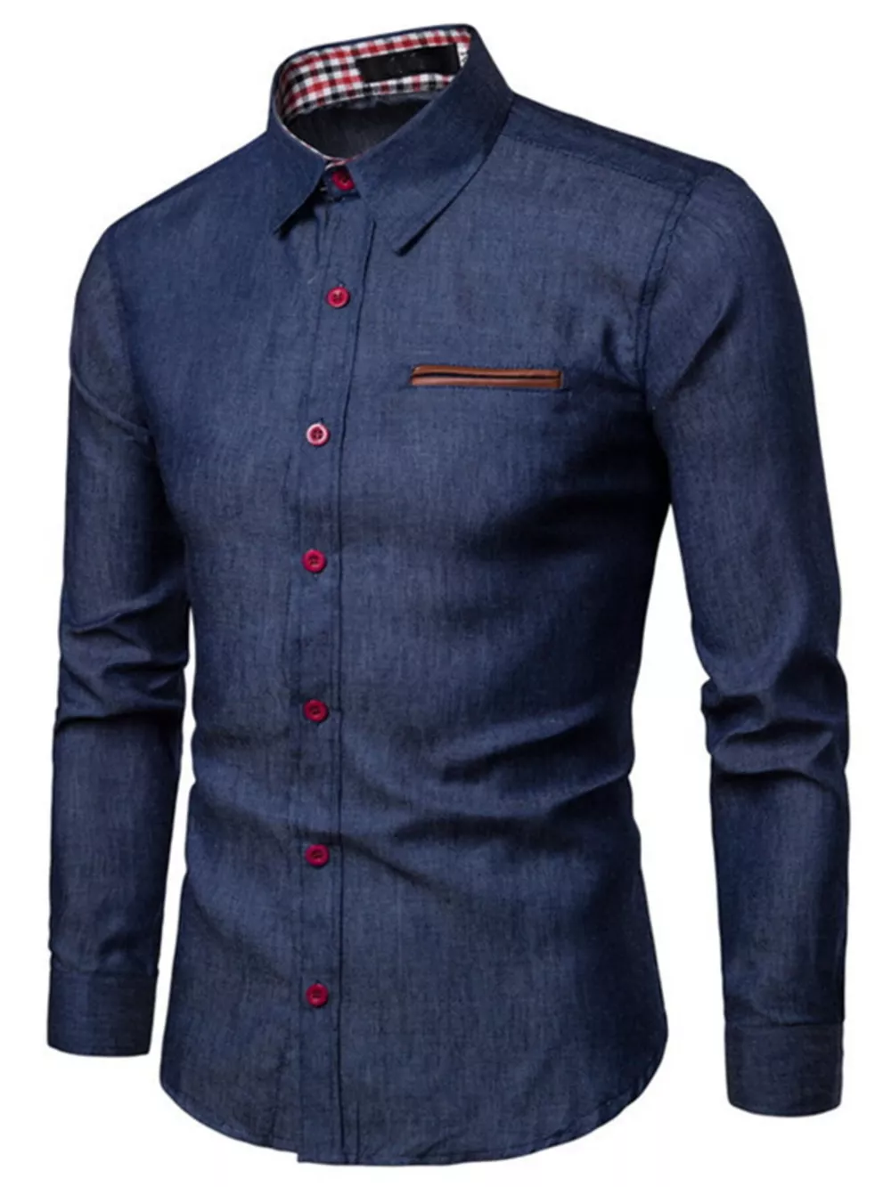 Men's Plus Size Slim Fit Long Sleeve Denim Shirt, image 2