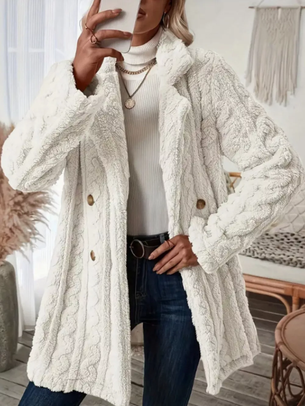 Cozy Faux Shearling Double-Breasted Outerwear, image 18