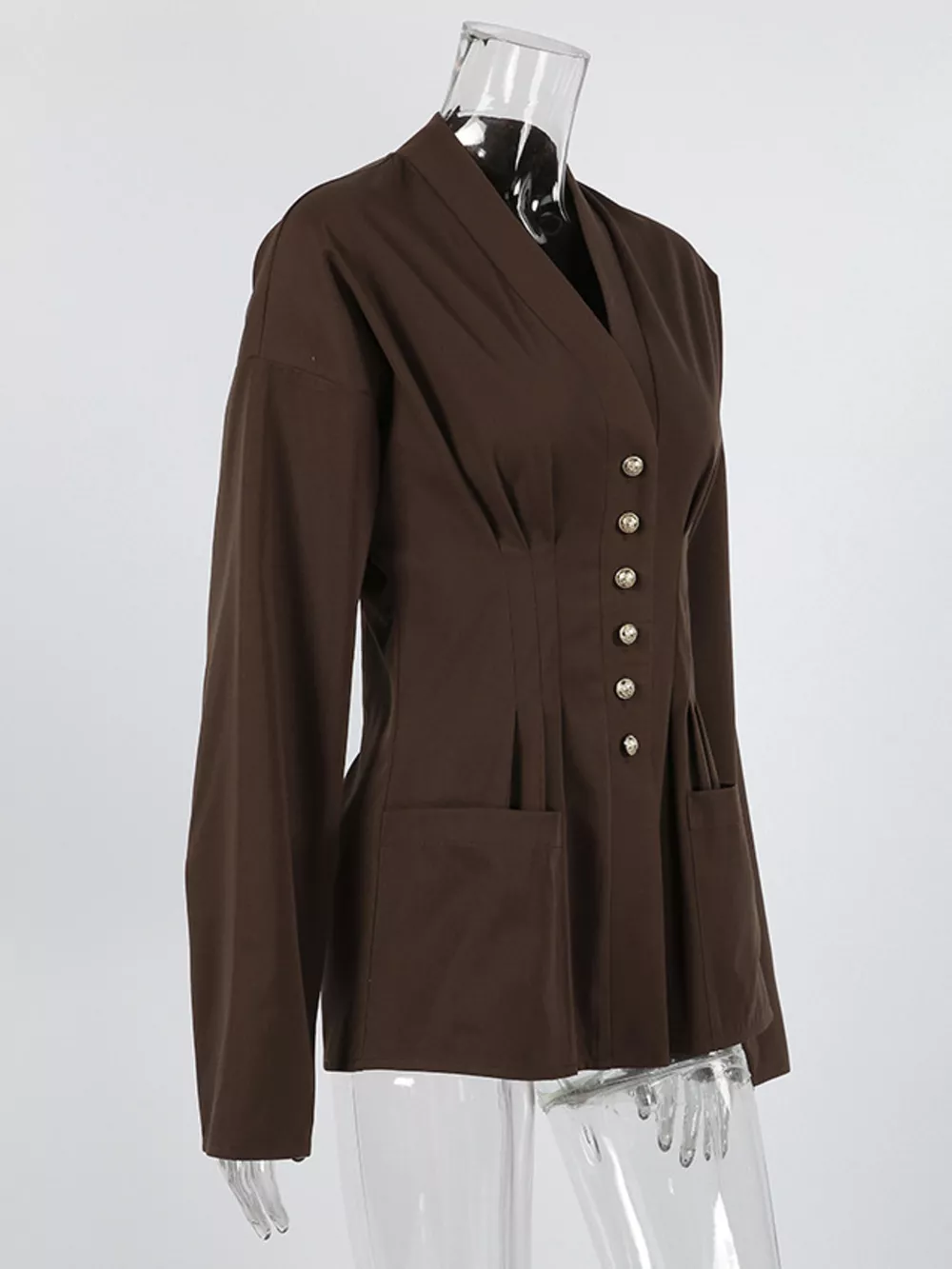 Pleated Waist Blouse with Button Detail, image 7
