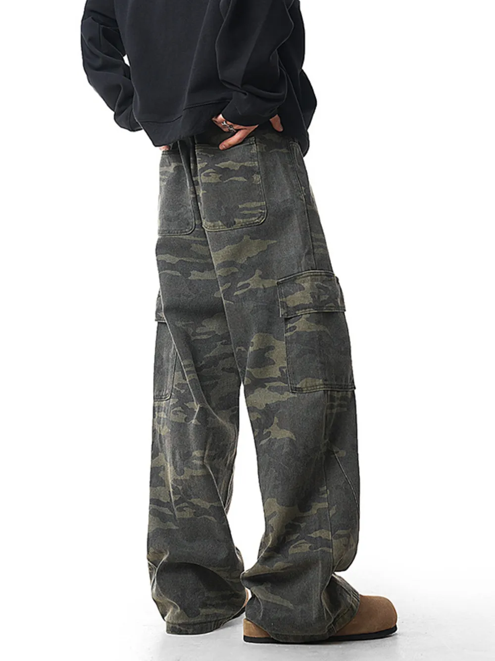 Men's Wide Leg Camouflage Cargo Pants, image 3